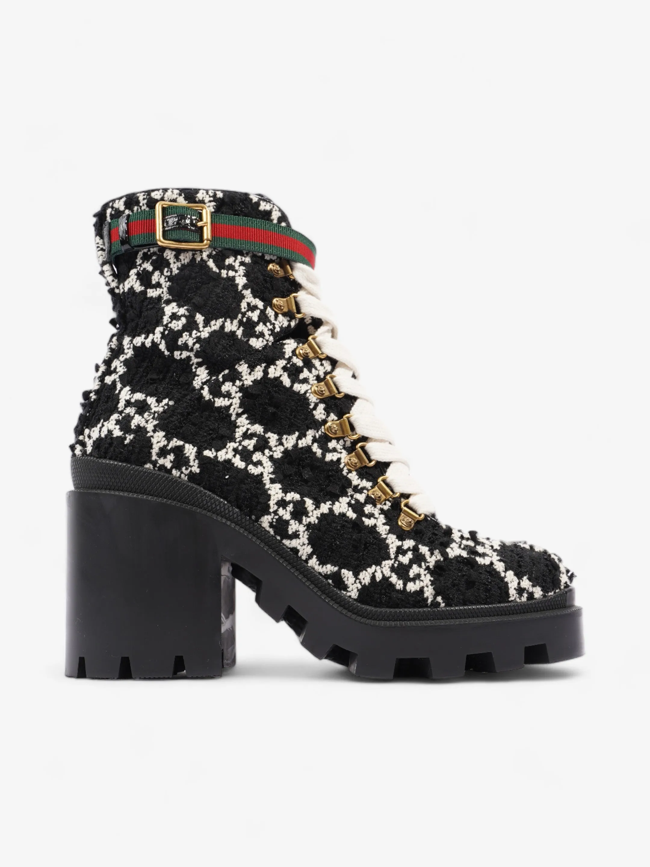 Full Support Gucci Lace Up Ankle Boots 90mm Black / White Tweed EU 41 UK 7