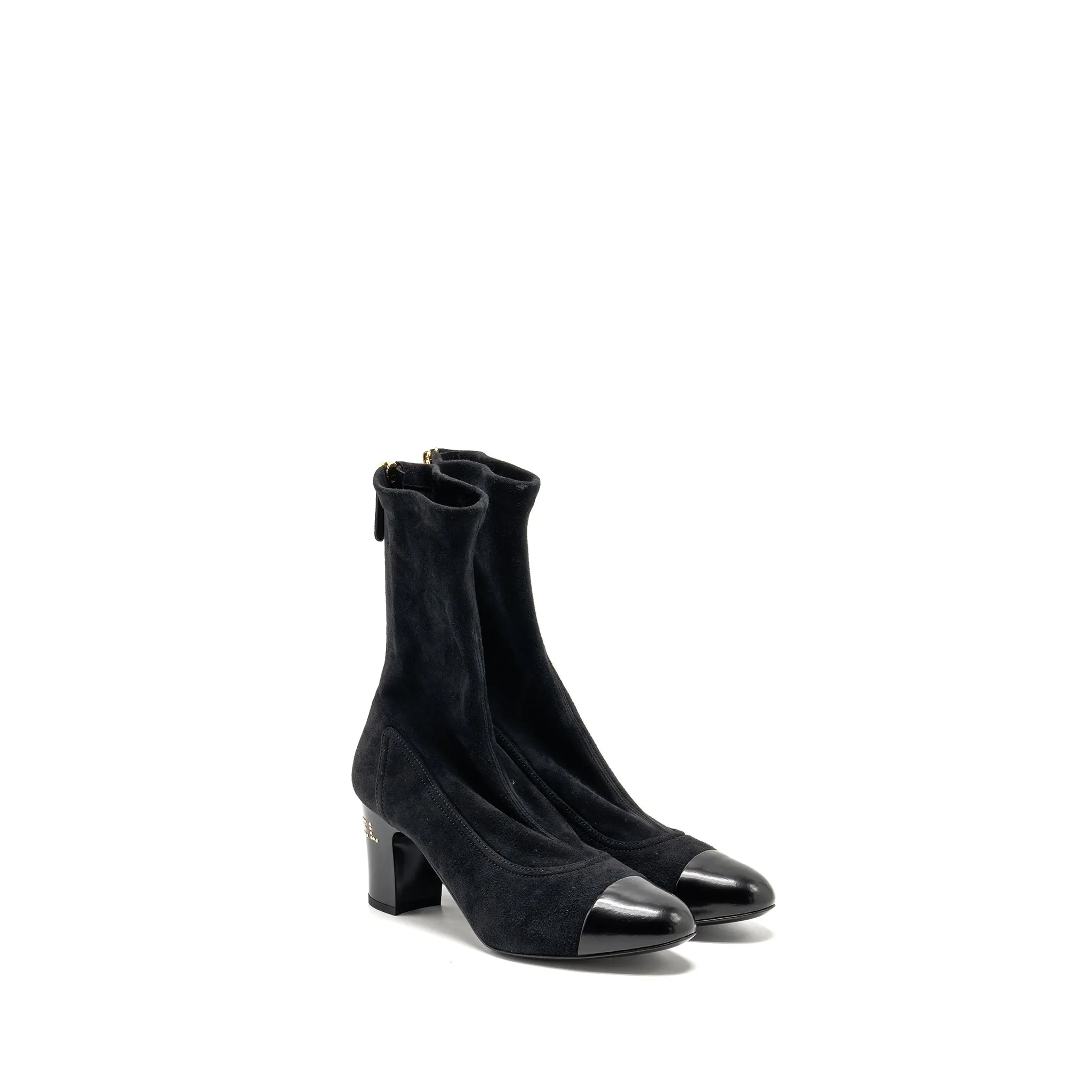 Grip Core Chanel Size 38 Coco Short Boots Suede/Calfskin Black
