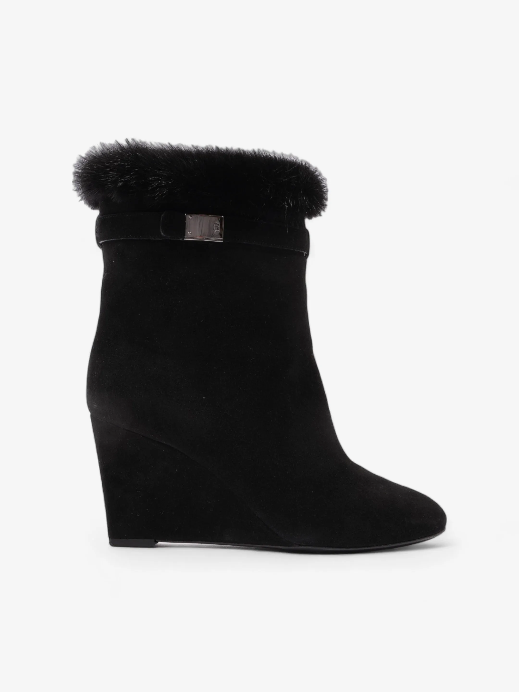 Grip Max Force Christian Dior Fur Trim Ankle Boots 80mm Black Suede EU 37 UK 4