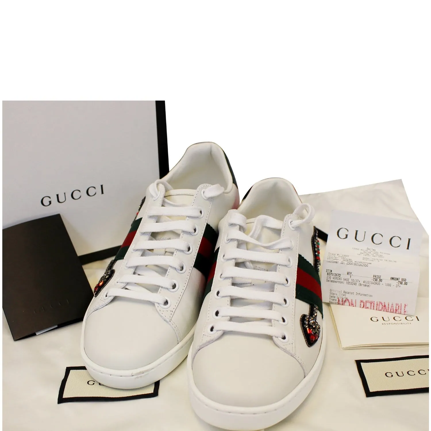 GUCCI Ace Embroidered Arrow Logo Sneakers Size US 7.5 Snug design