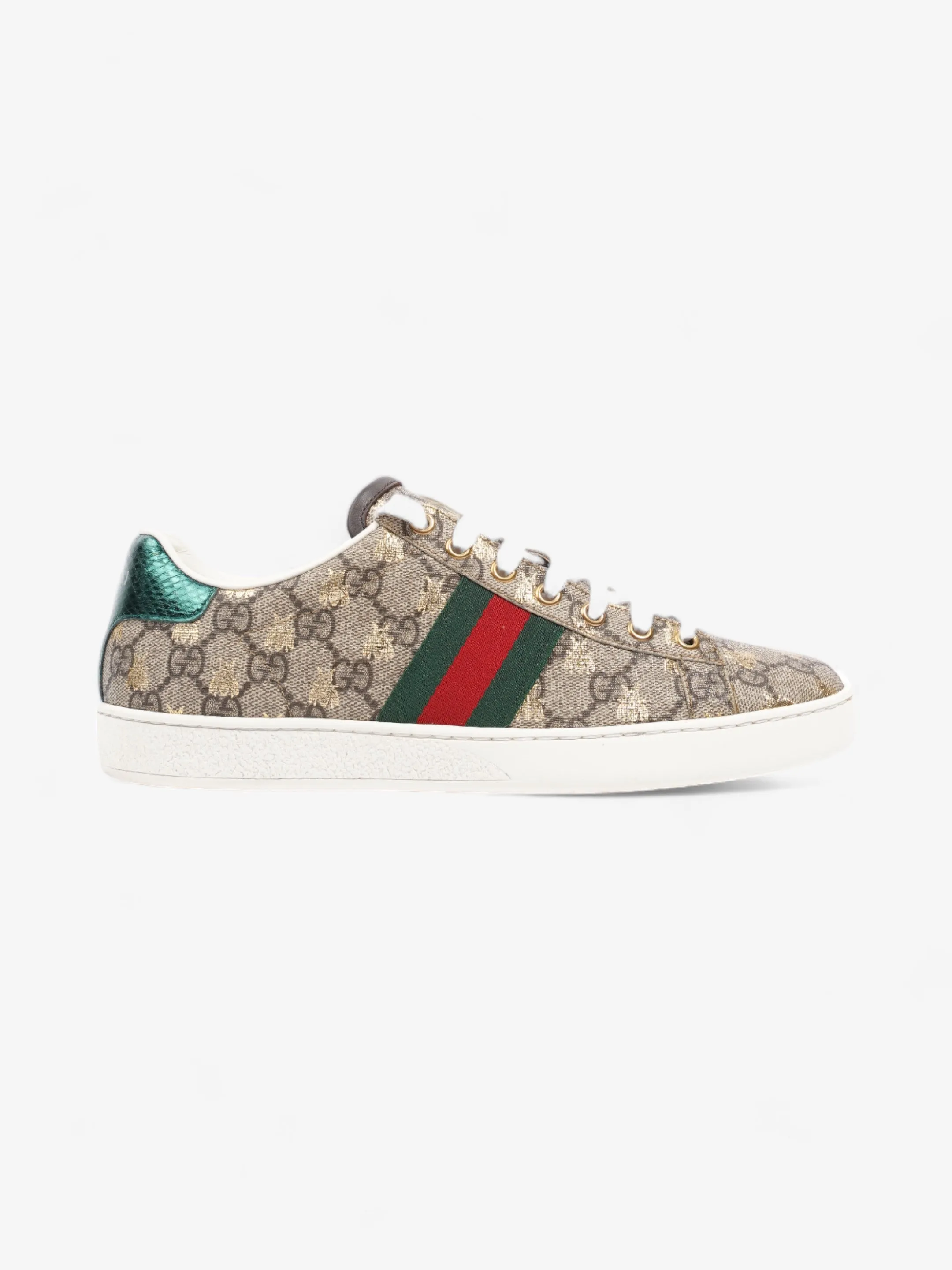 Gucci Ace GG Bee Supreme Sneakers Beige Monogram / Green / Red Canvas EU 38.5 UK 5.5 Instant Comfort