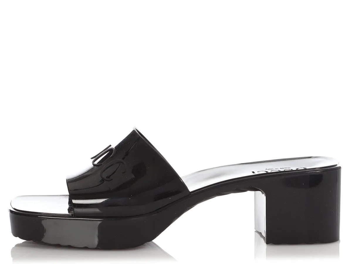 Gucci Black Rubber Chunk Heel Slide Sandals Stylish outdoor wear