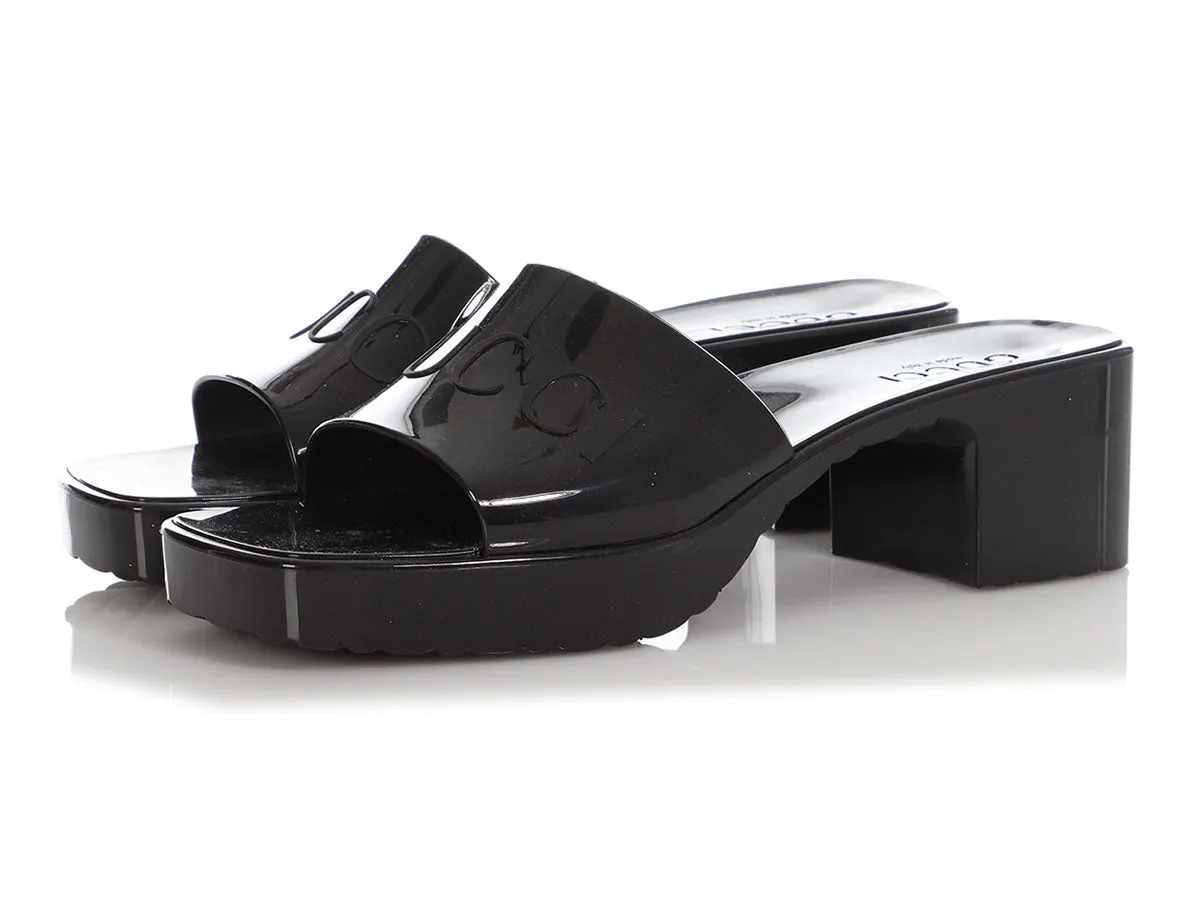 Gucci Black Rubber Chunk Heel Slide Sandals Stylish outdoor wear