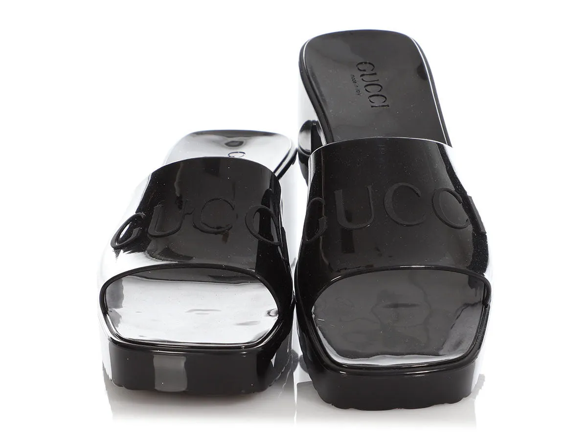 Gucci Black Rubber Chunk Heel Slide Sandals Stylish outdoor wear