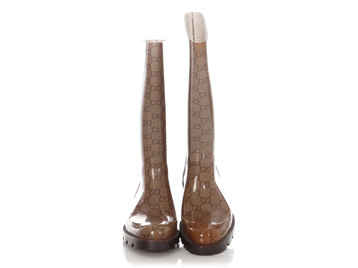 Gucci Brown GG Rain Boots Storm Shield