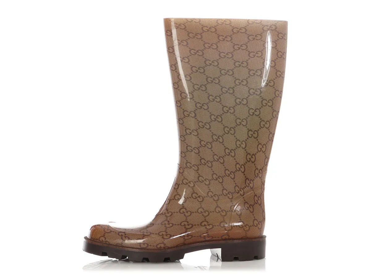 Gucci Brown GG Rain Boots Storm Shield