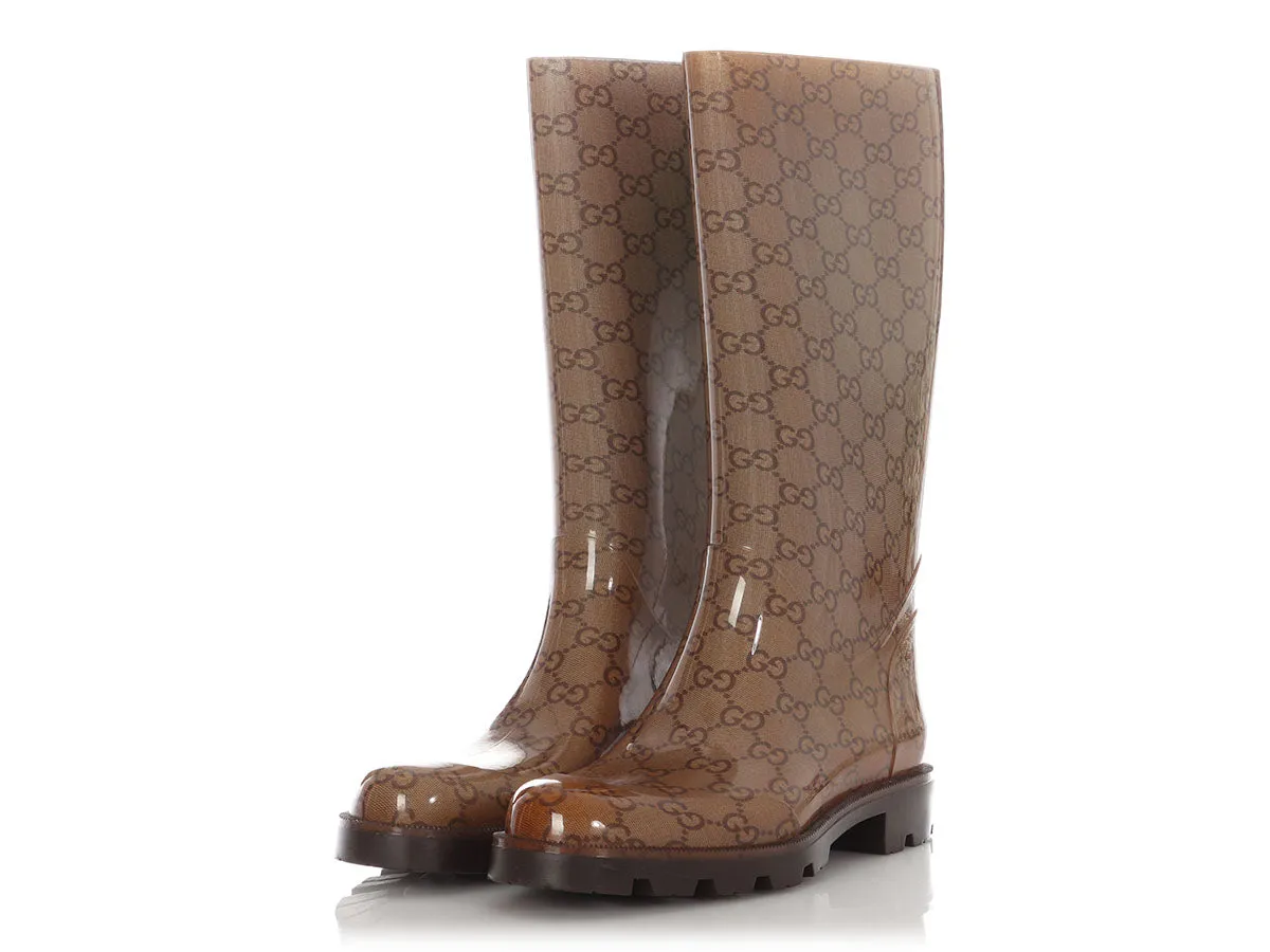 Gucci Brown GG Rain Boots Storm Shield