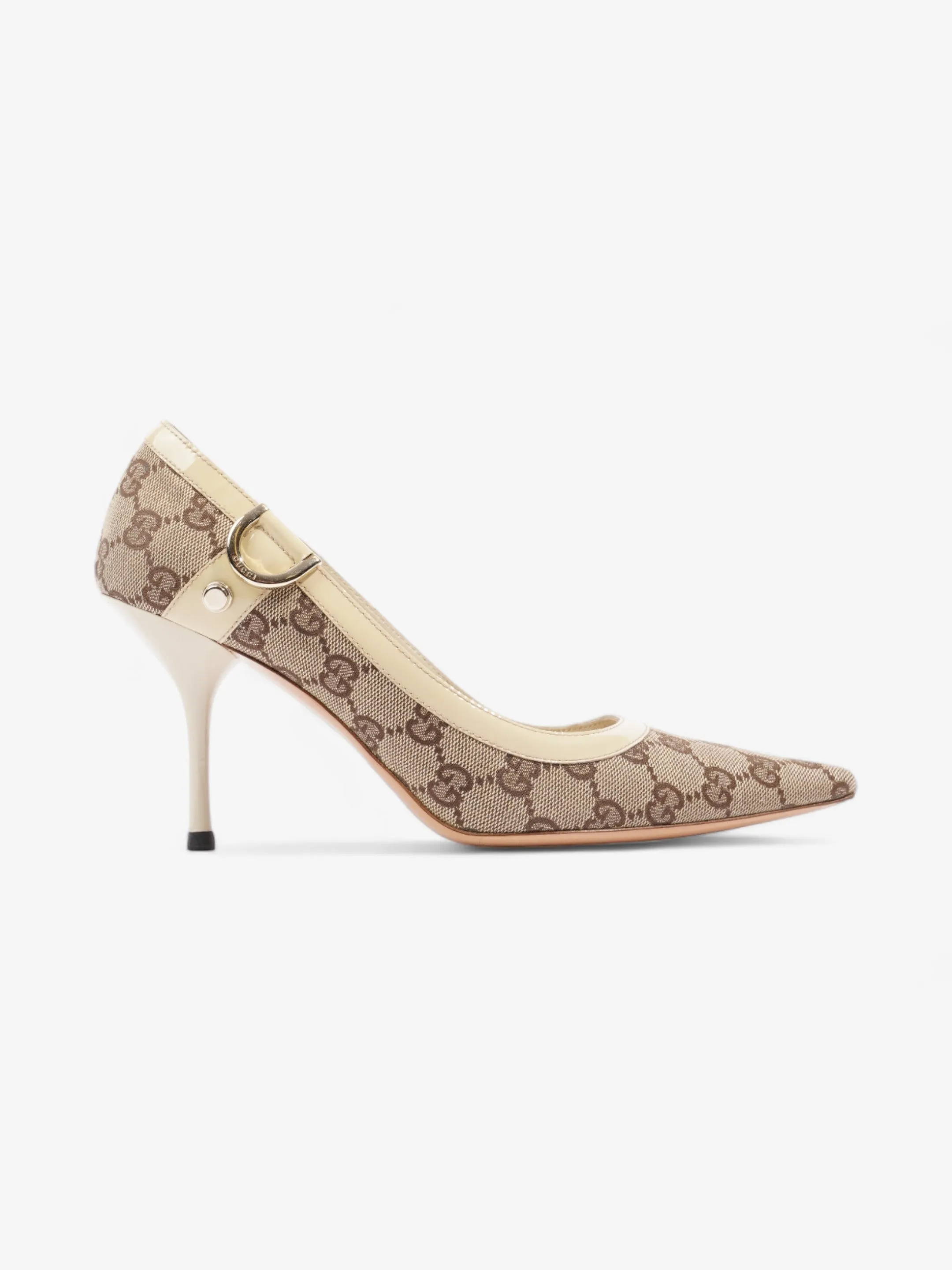 Gucci D-Ring Heels 80mm Beige Canvas EU 38 UK 5 Foot Stability