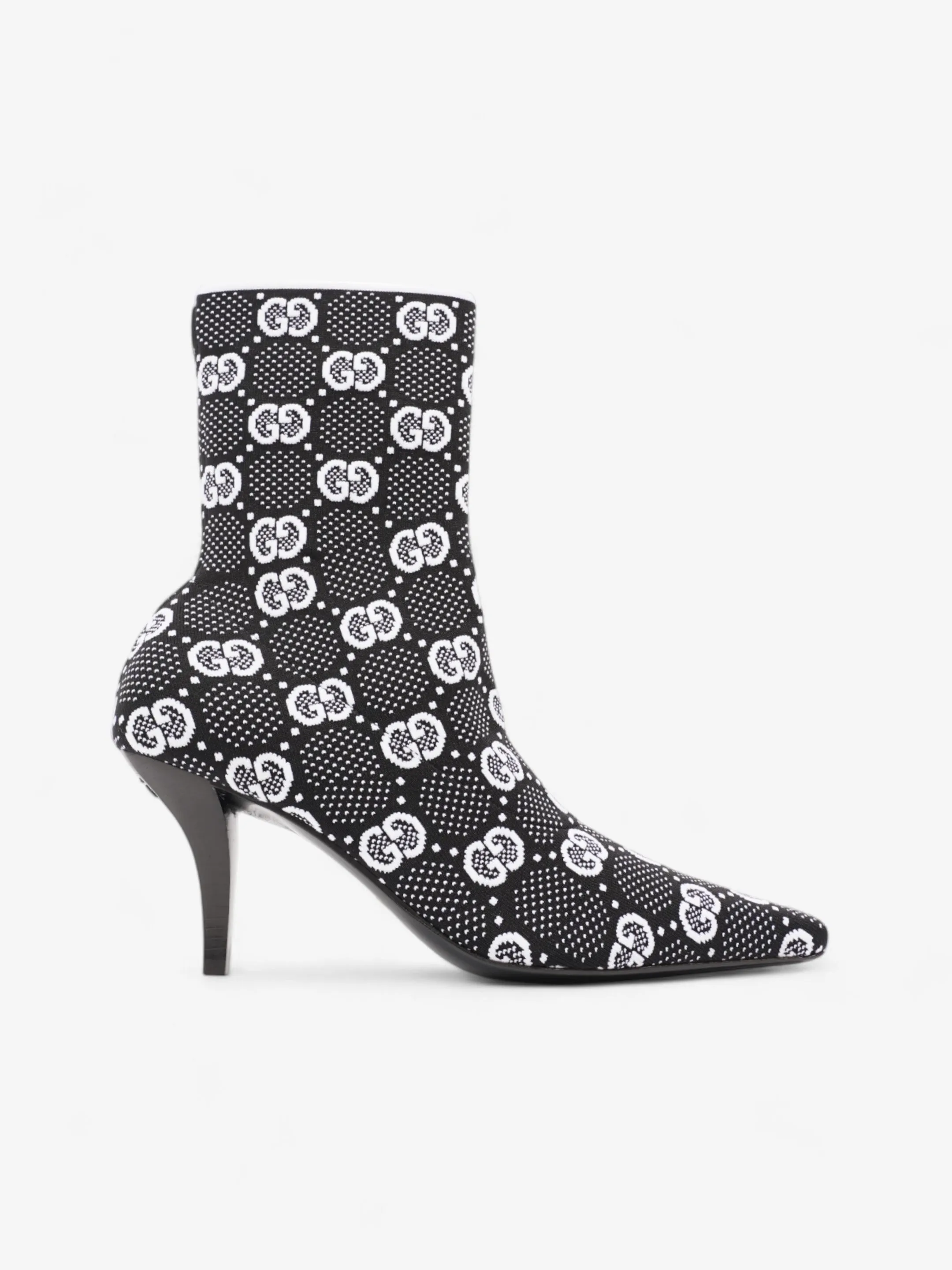 Gucci GG Ankle Boot 80 Black / White Knit EU 38 UK 5 Work Safe