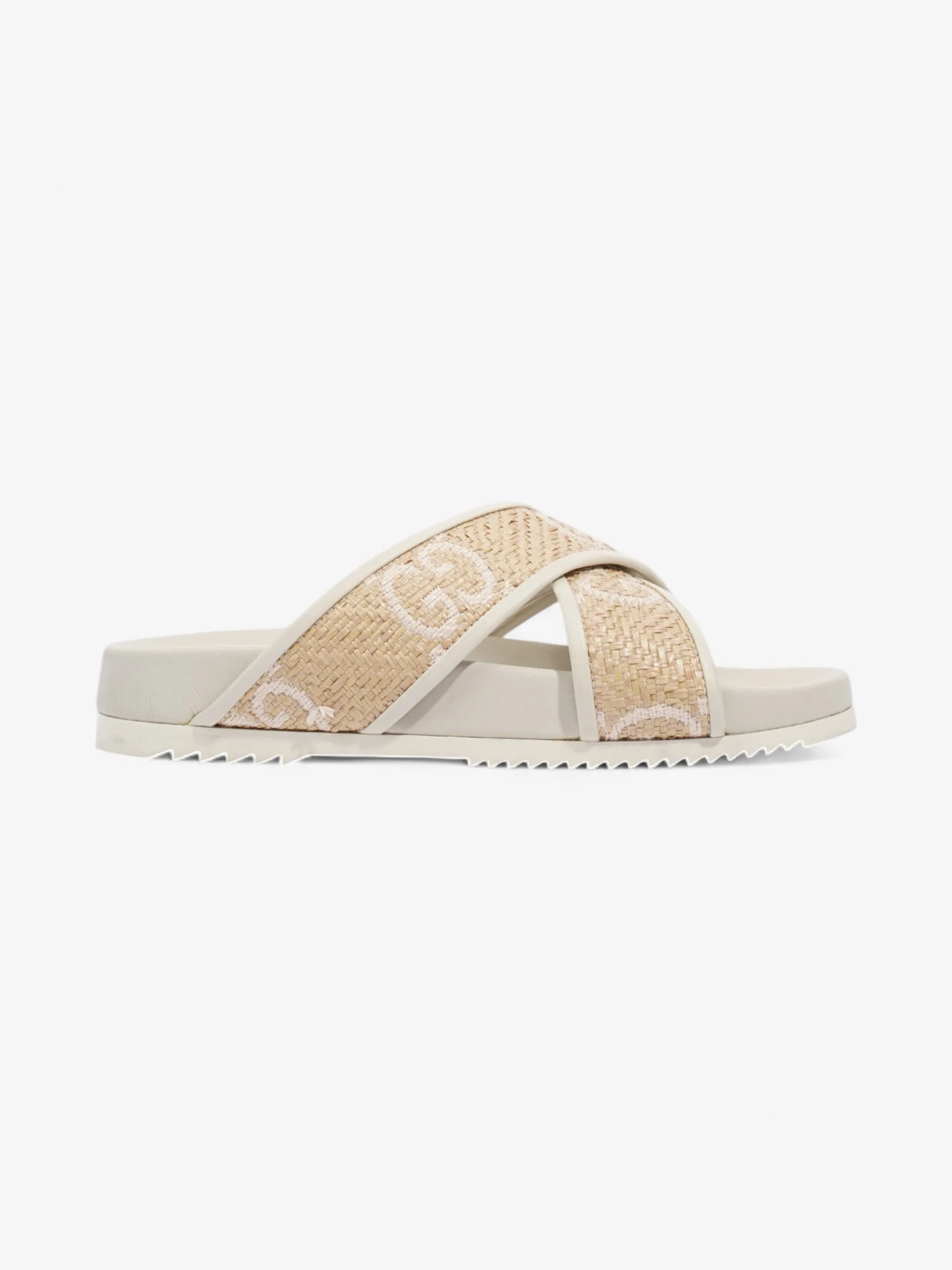 Gucci GG Crossover Sandals White / Natural / Baby Pink Raffia EU 39 UK 6 Evening Sandals