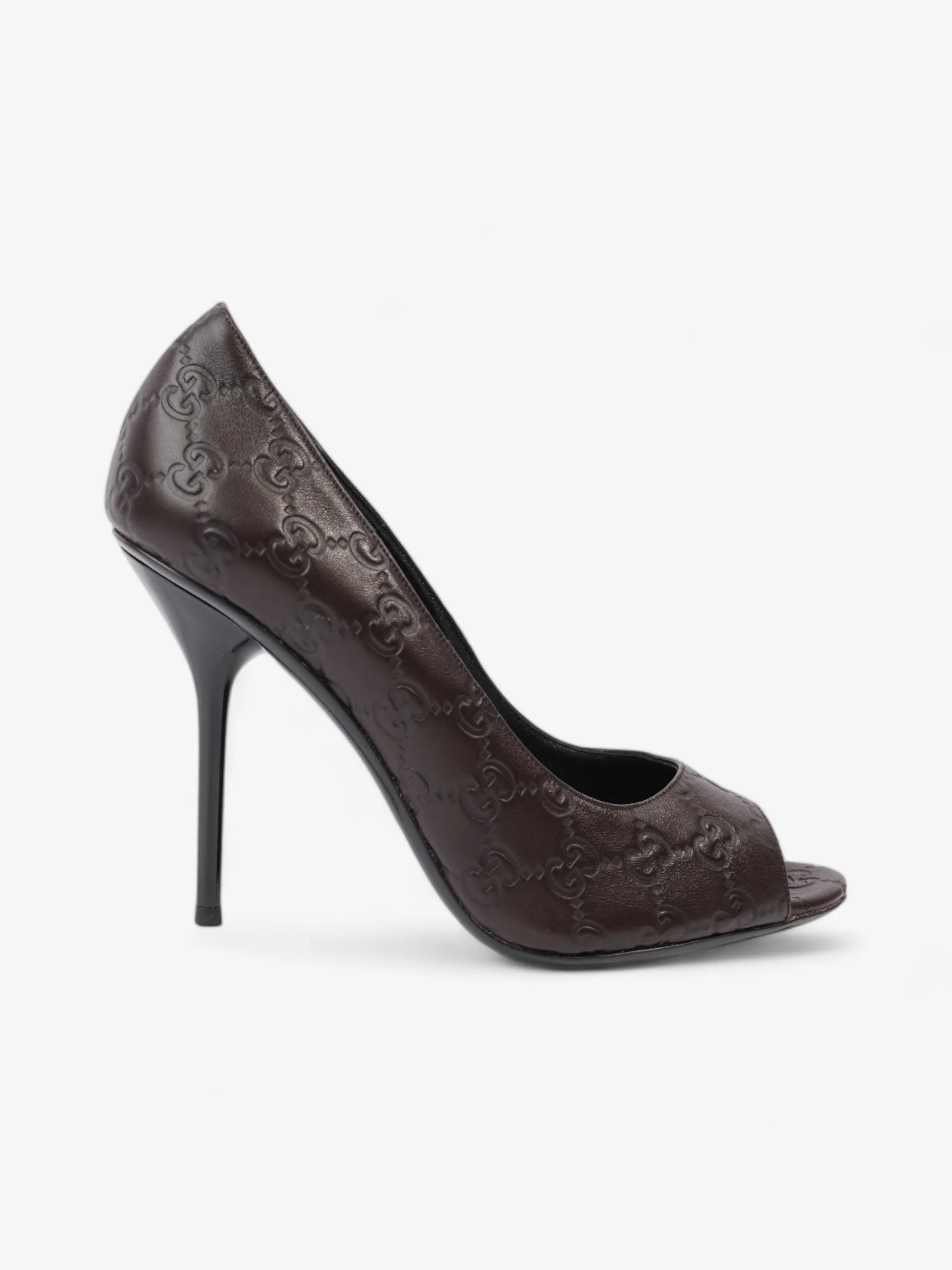 Gucci GG Embossed Heels 110 Brown Embossed Leather EU 41 UK 8 Light-Up Heels