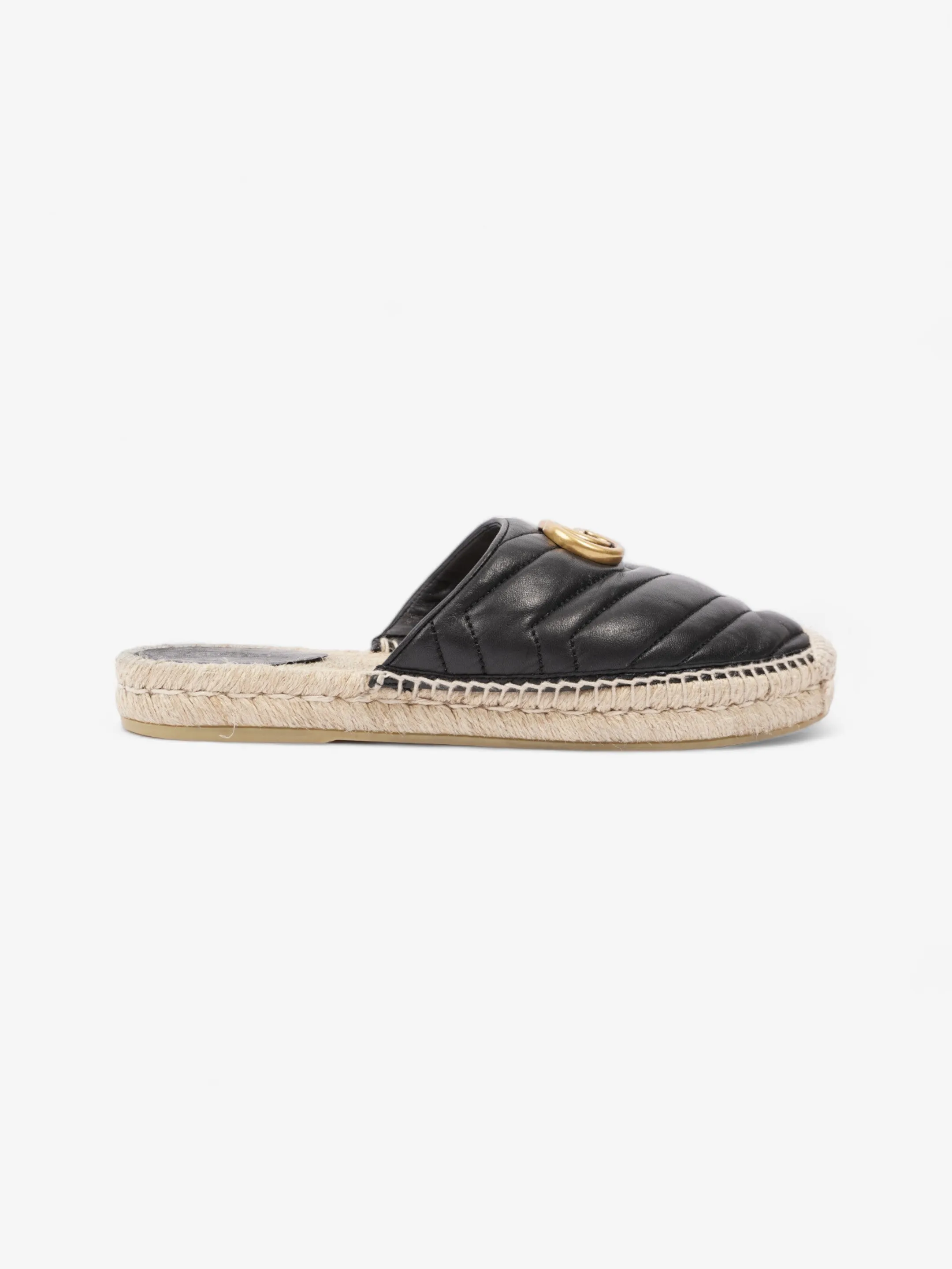 Gucci GG Flat Espadrille Black Leather EU 38 UK 5 Style Ready
