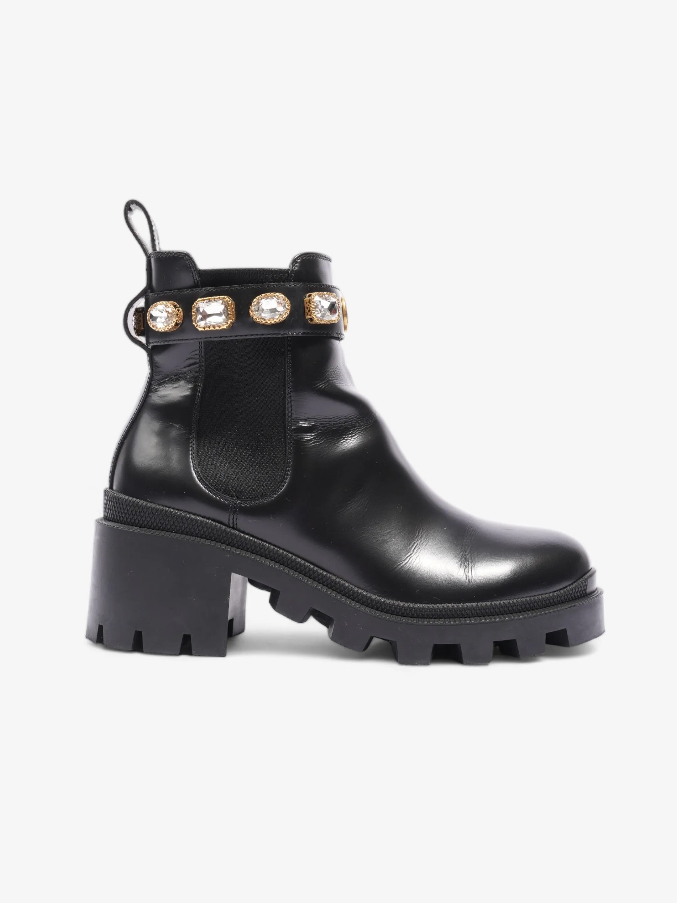 Gucci GG Jewelled Boots 50 Black / Gold Leather EU 37 UK 4 Grip Max Bold