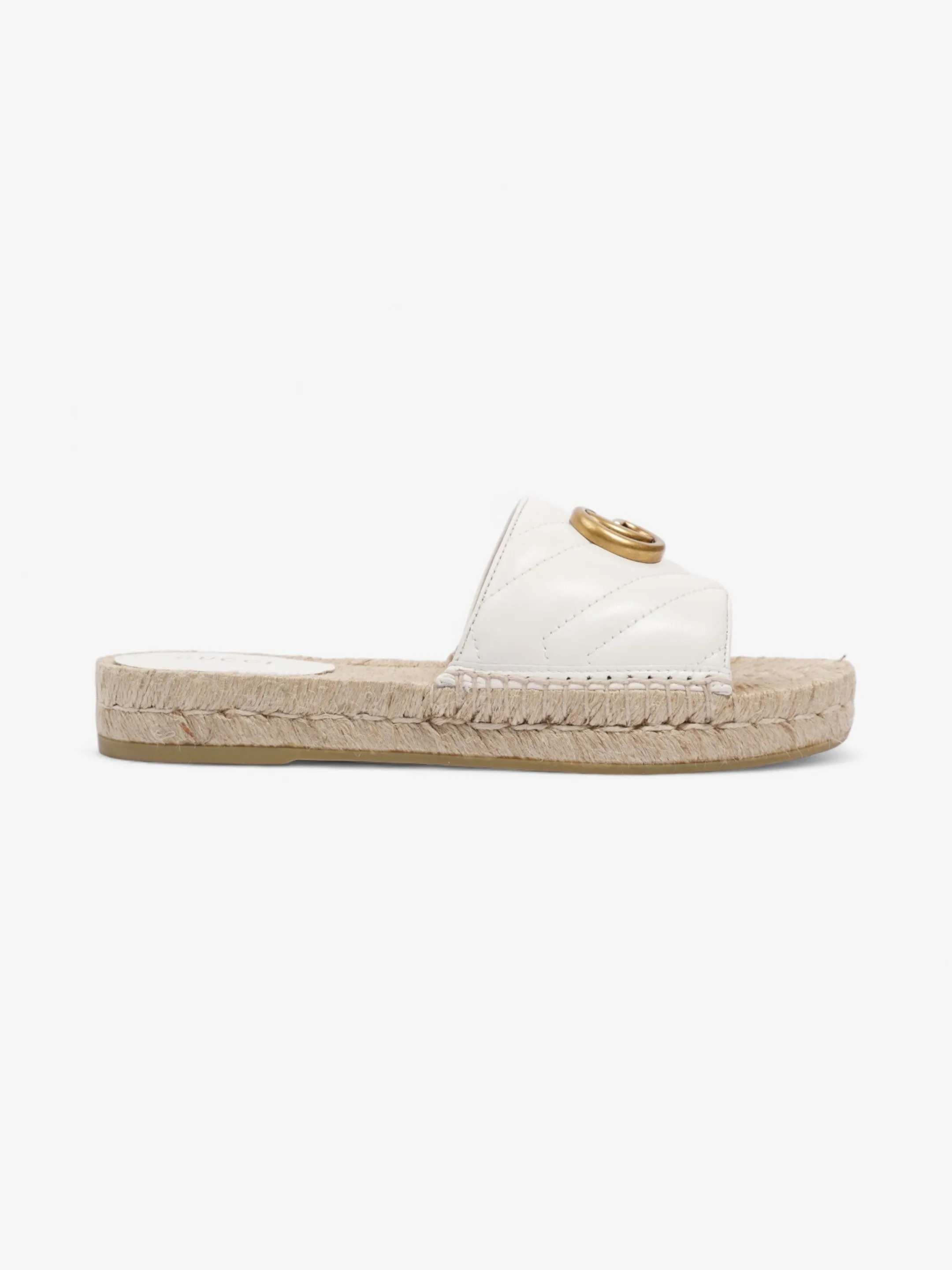 Gucci GG Marmont Espadrille Sandals White / Gold Leather EU 35.5 UK 2.5 Tall Sandals