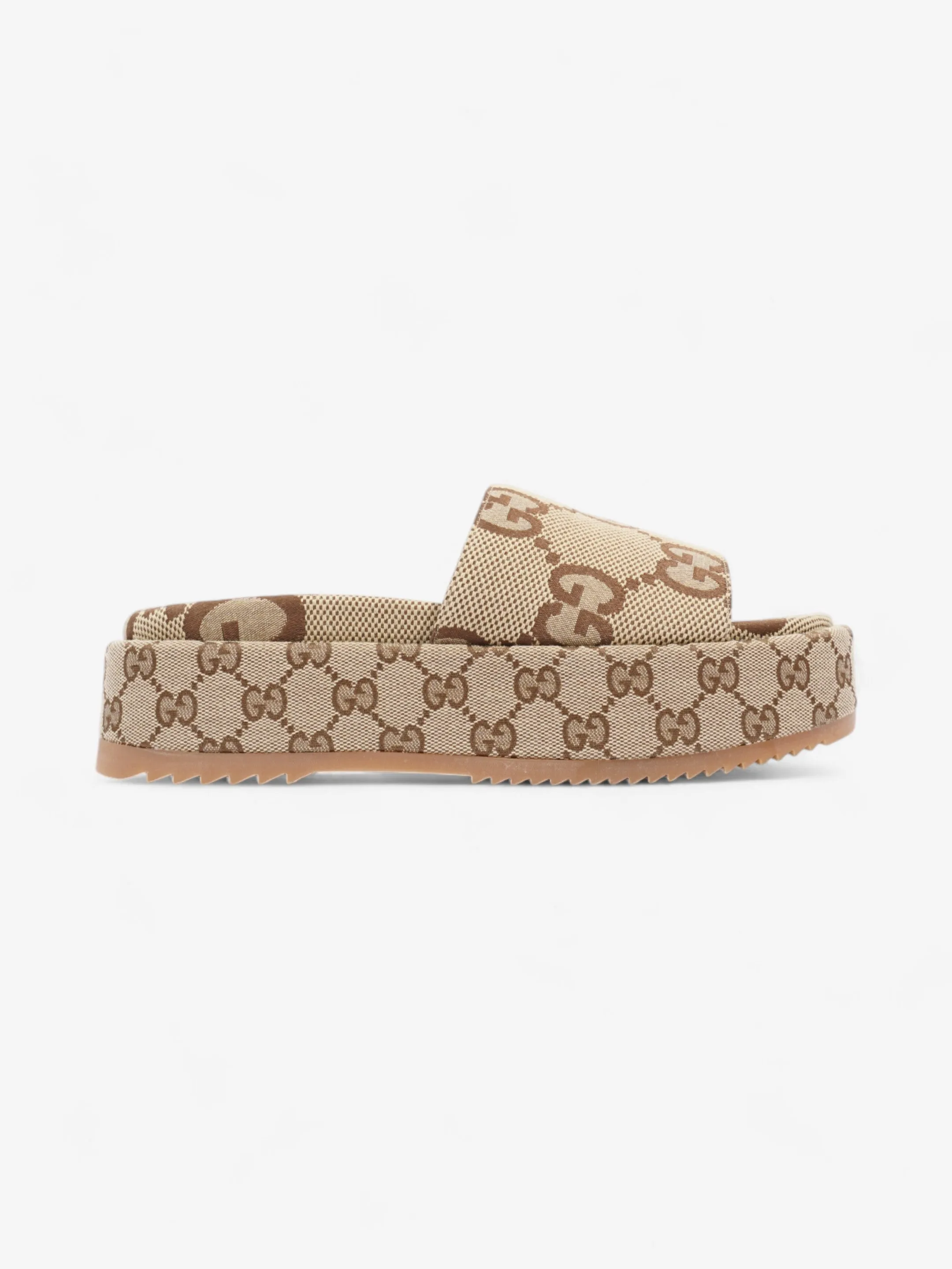 Gucci GG Platform Sandals Beige  / Brown Canvas EU 38.5 UK 5.5 Casual Look