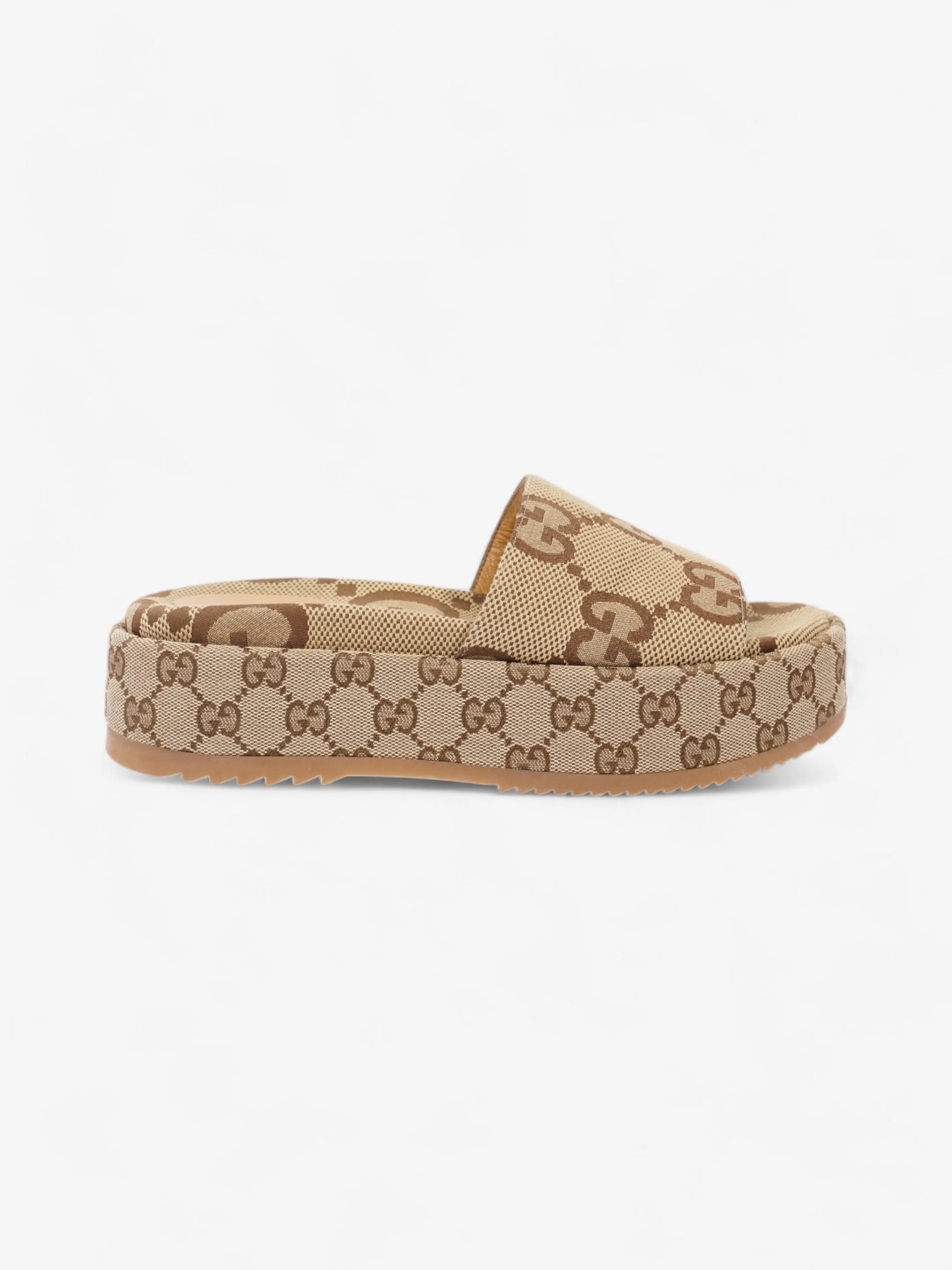Gucci GG Platform Sandals Beige  / Brown Canvas EU 39 UK 6 Luxury Padding
