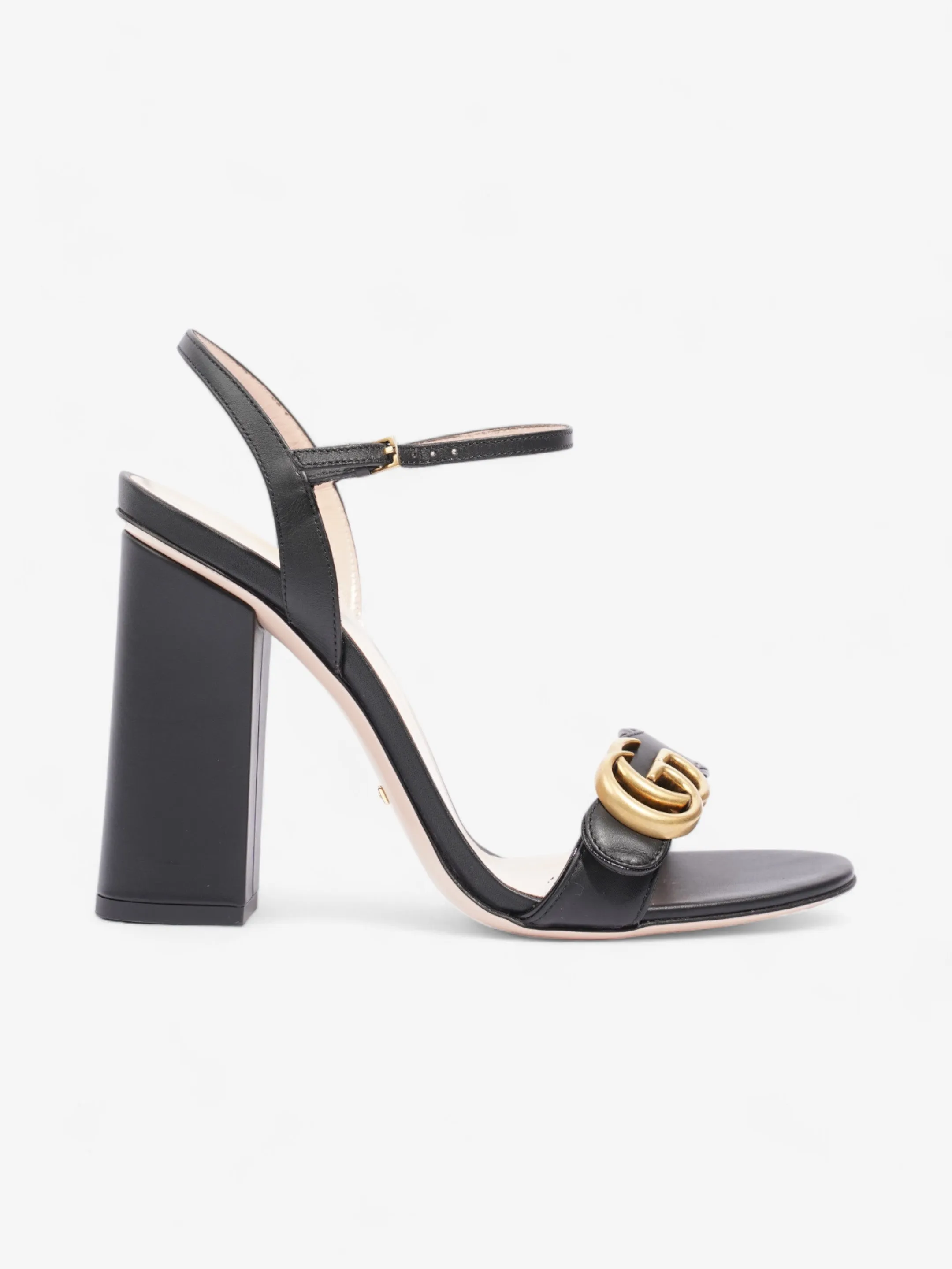 Gucci GG Sandal 90mm Black / Gold Leather EU 40 UK 7 Perfect Curve
