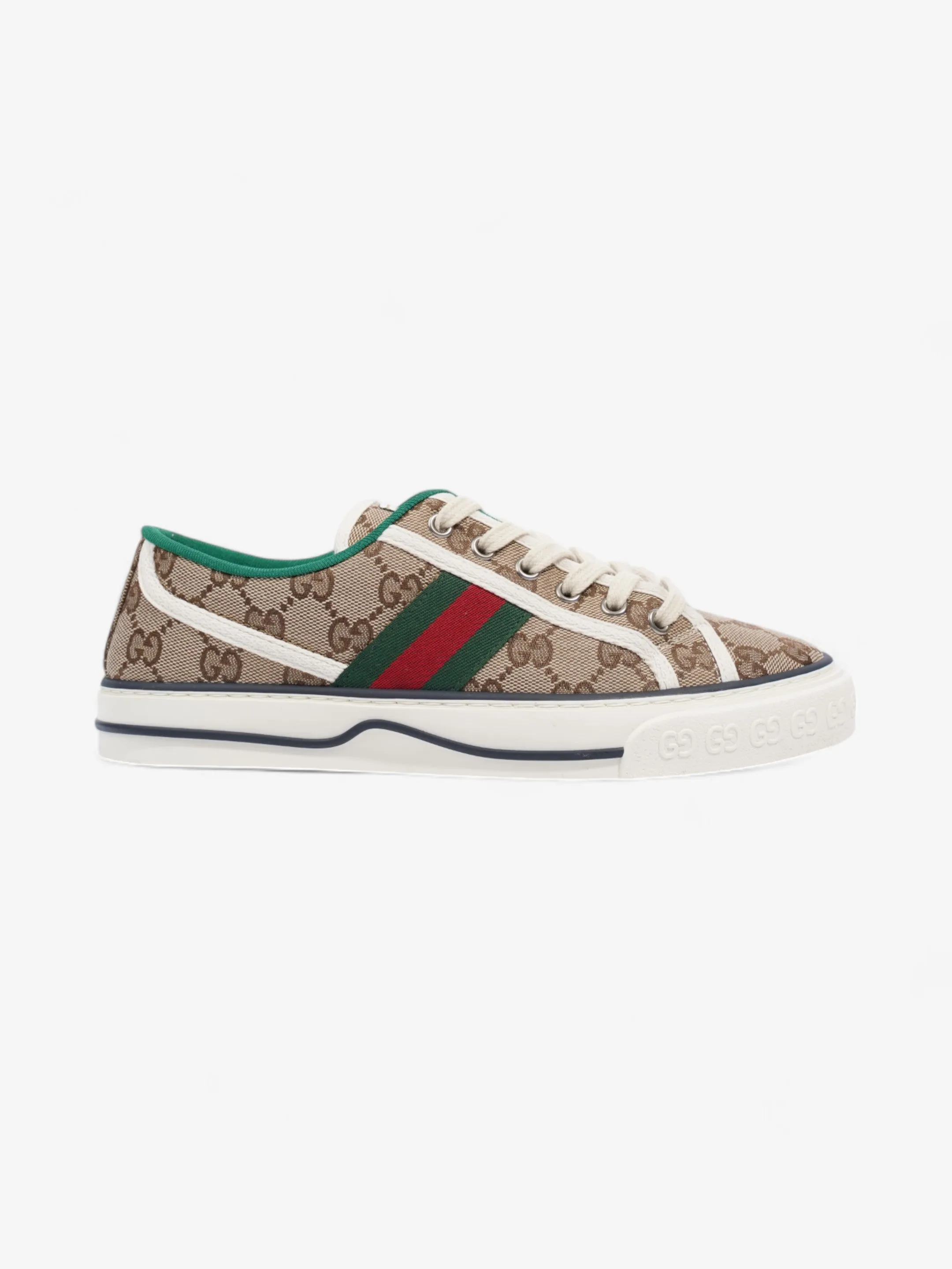 Gucci GG Tennis 1977 Sneakers Beige  / White / Green Canvas EU 38 UK 5 Elevated durability
