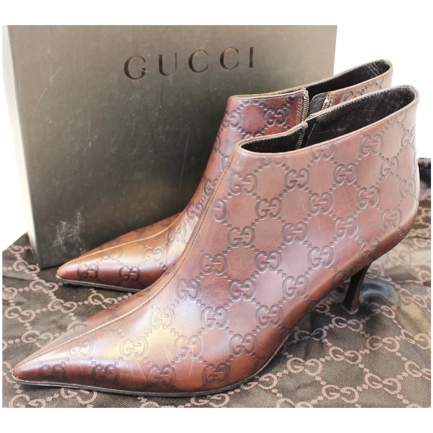 GUCCI Guccissima Leather Brown Boots Size 9B 146754 Impact Guard