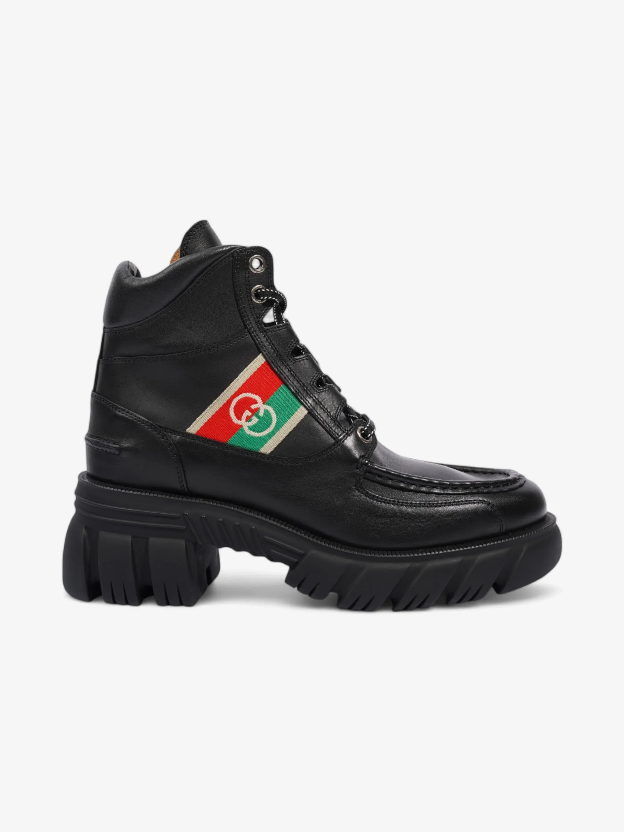 Gucci Interlocking GG Ankle Boots 65 Black / Red / Green Leather EU 42 UK 9 Tough Sole