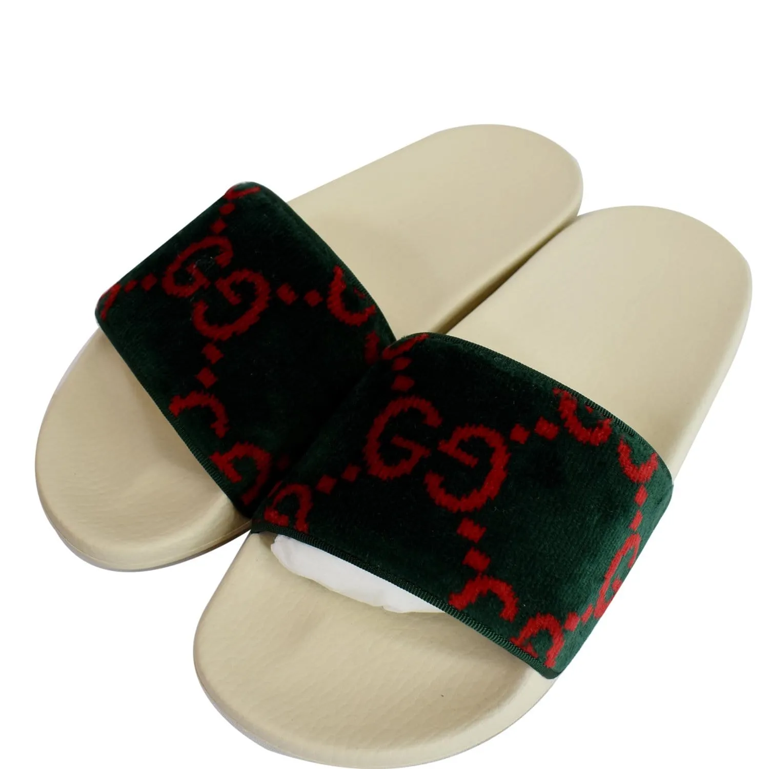 GUCCI Logo Velvet Monogram Slide Sandal 577676 Size 37 Green - Last Call Chic Luxe Footwear
