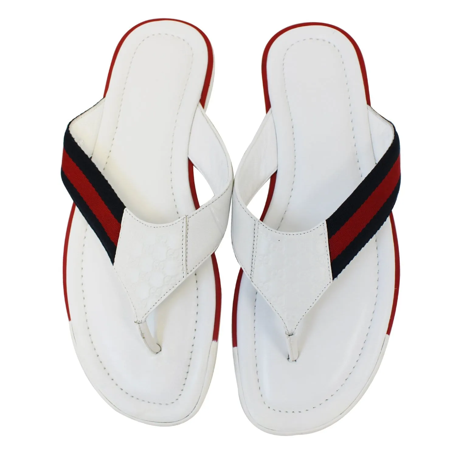 GUCCI Men's 9.1/2G white Guccissima Beach Web Thong FLIP-FLOP sandals Designer Footwear