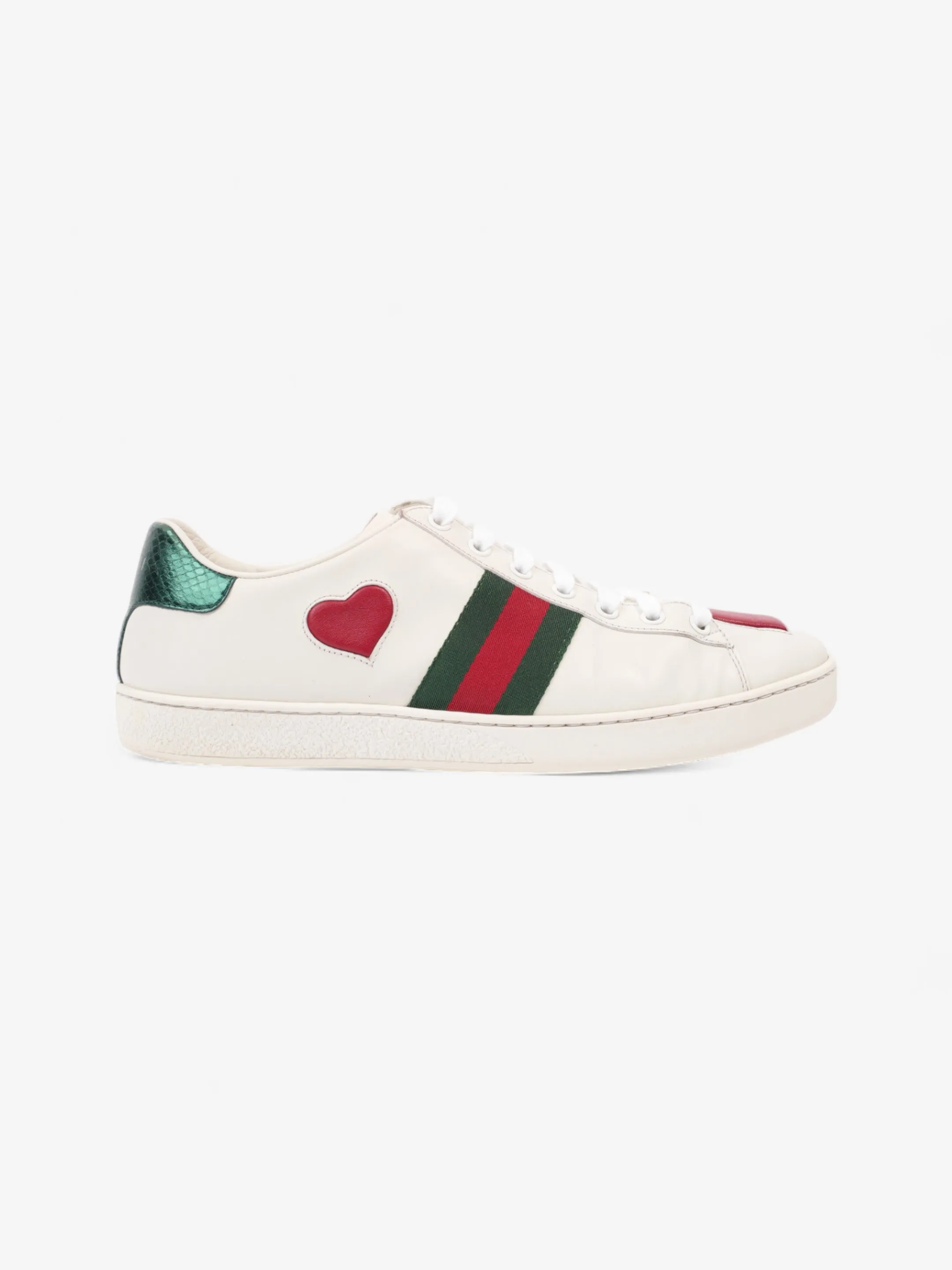 Gucci New Ace Low Heart Sneakers White / Red / Green Leather EU 40 UK 7 Sport-chic