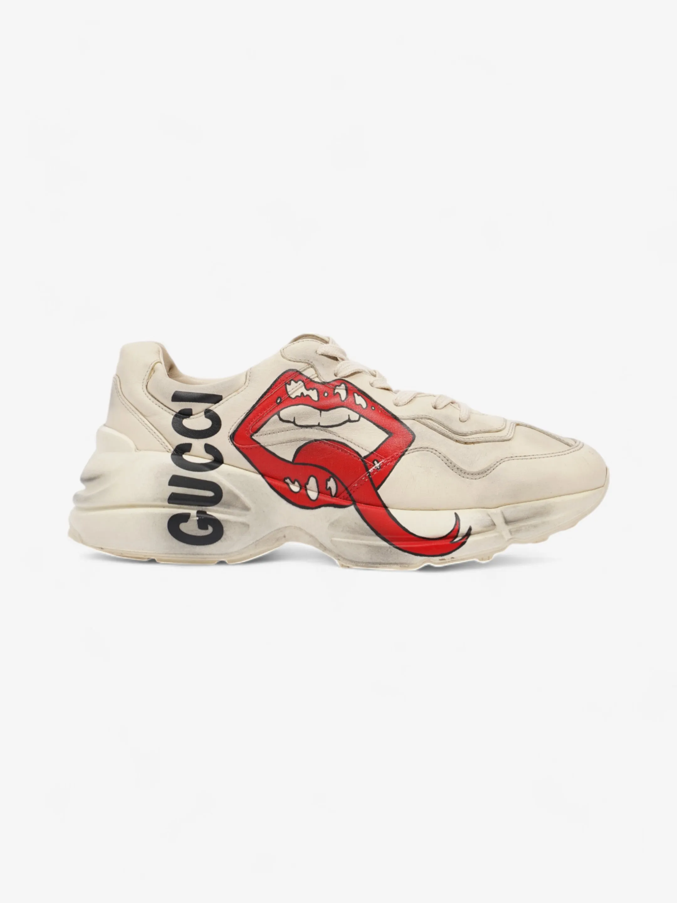 Gucci Rhyton 'Mouth" Sneakers Beige  / Red / Black Leather EU 42.5 UK 8.5 Trendy Look