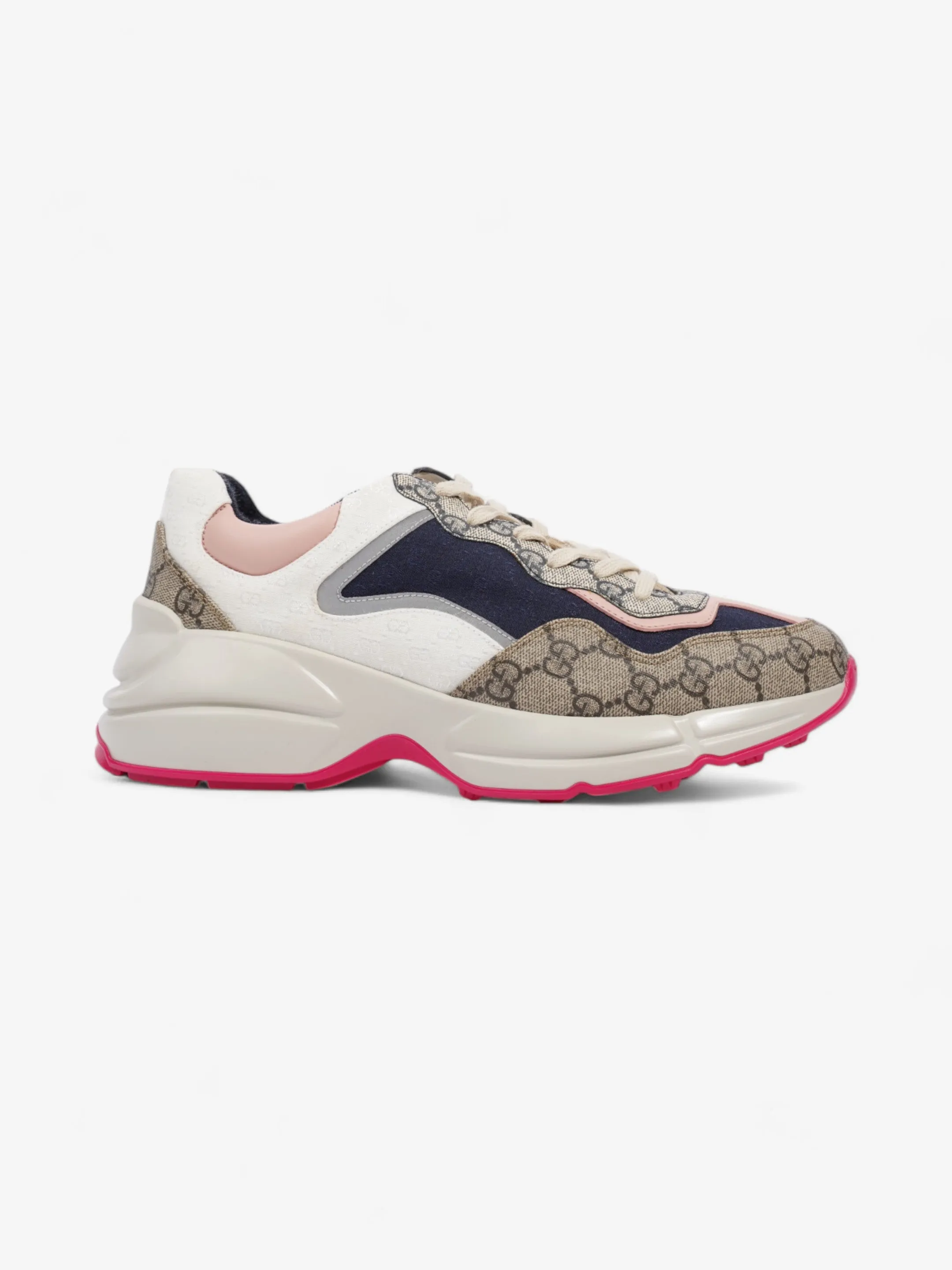 Gucci Rhyton Sneakers Beige  / Navy / Pink Canvas EU 41 UK 7 Glam support