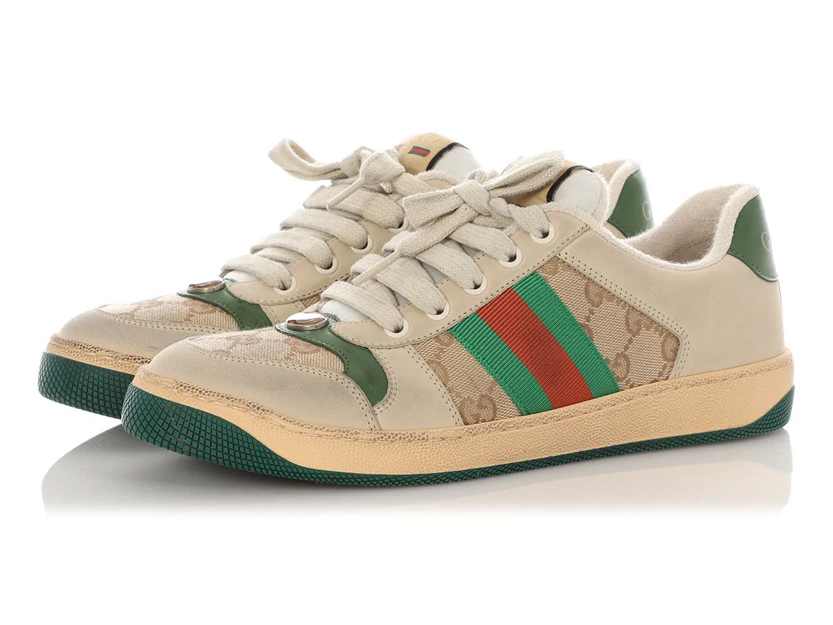 Gucci Sand and Vintage Green Screener Sneakers Active Lifestyle Fit