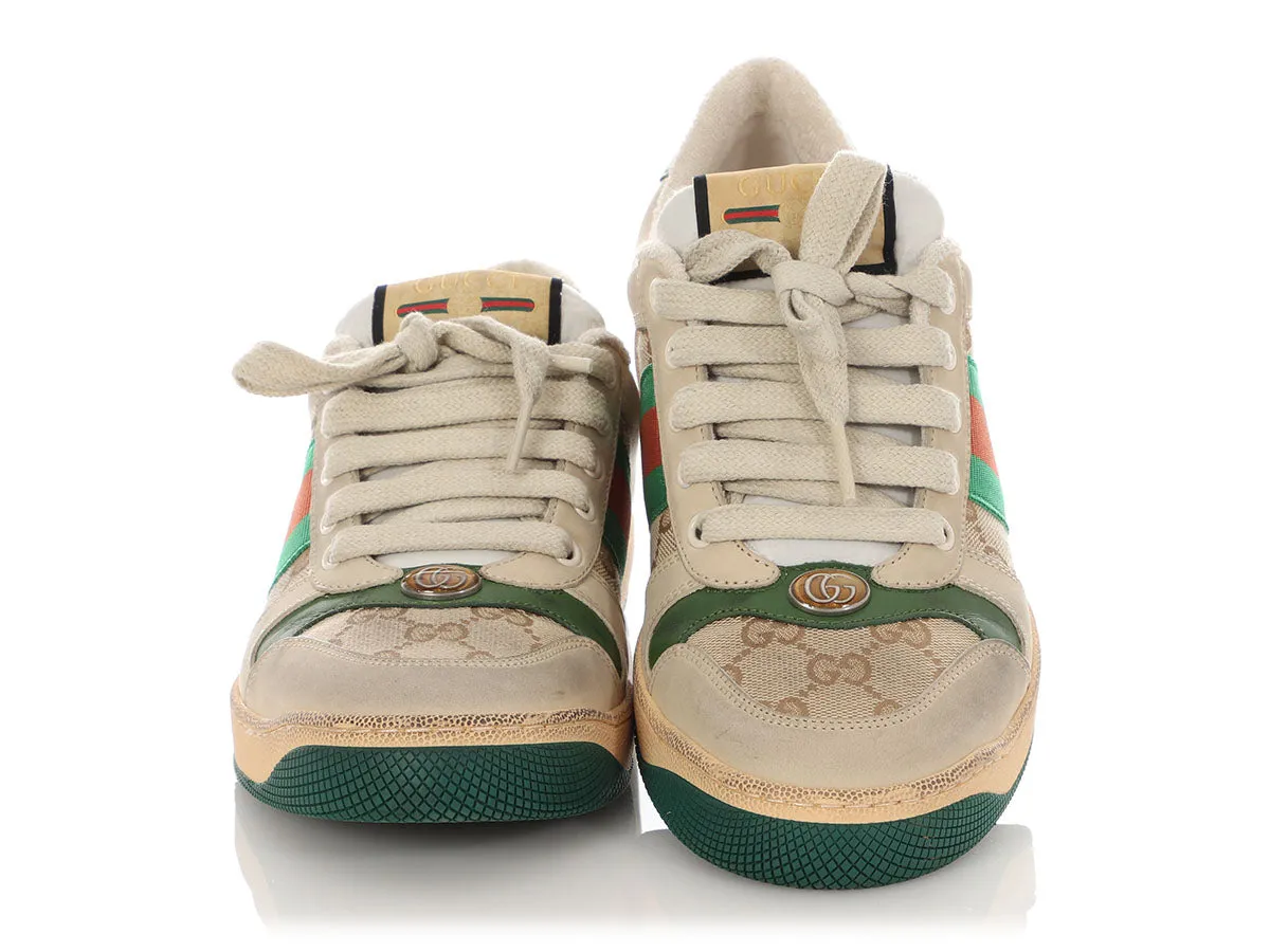 Gucci Sand and Vintage Green Screener Sneakers Active Lifestyle Fit