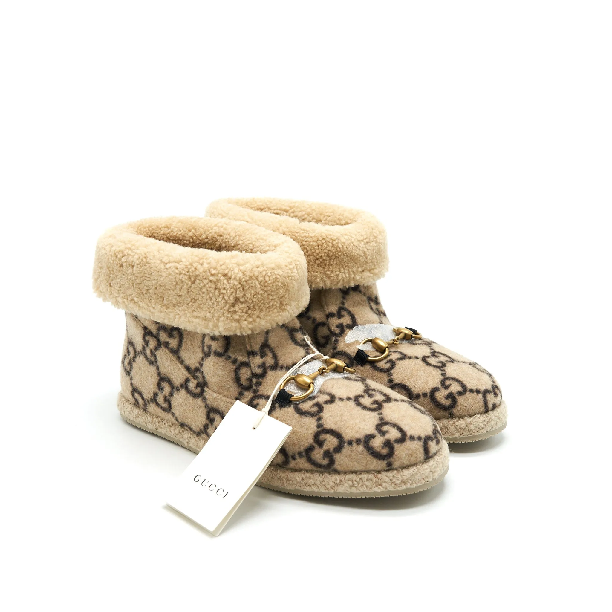GUCCI Size 39 GG Wool Ankle Boots Beige Wear Guard