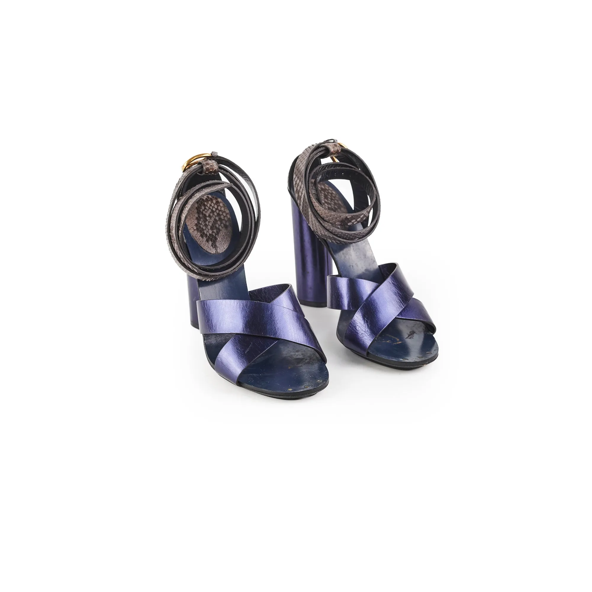 Gucci Snakeskin Ankle Strap Heels Blue Size 41 Tall Heels