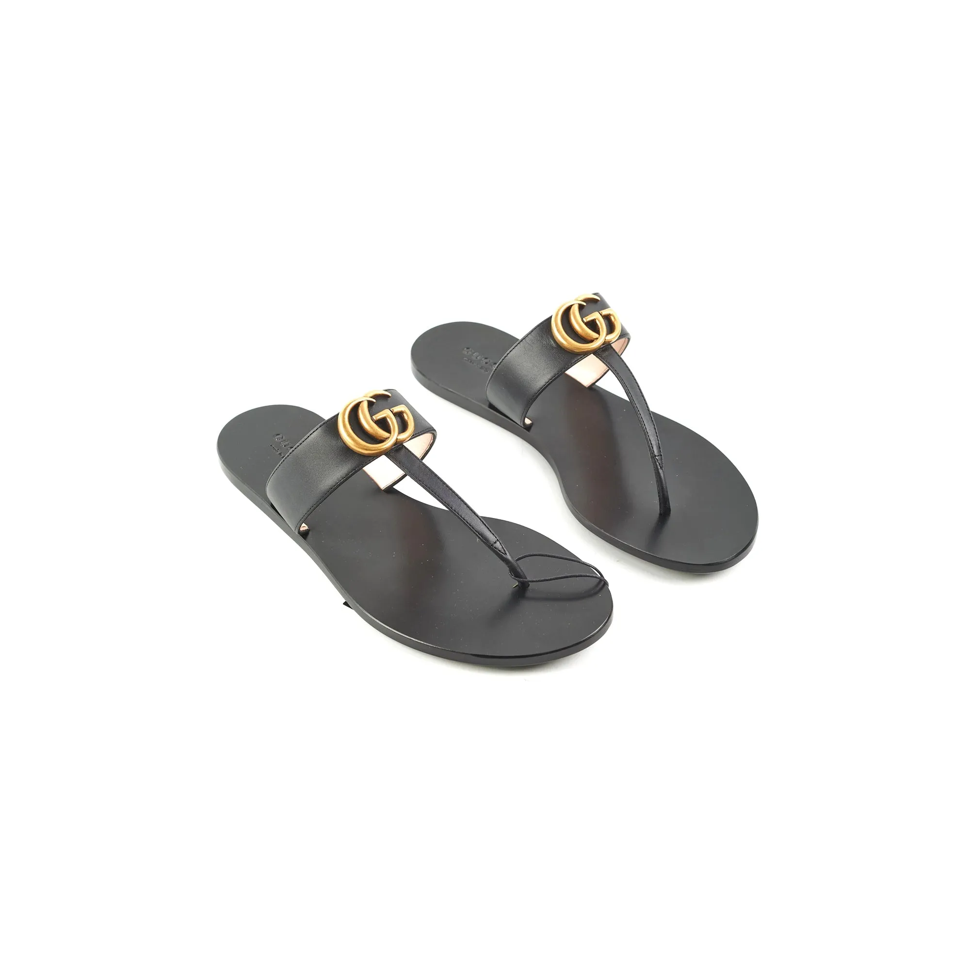 Gucci Thong GG Sandals Black Durable Straps