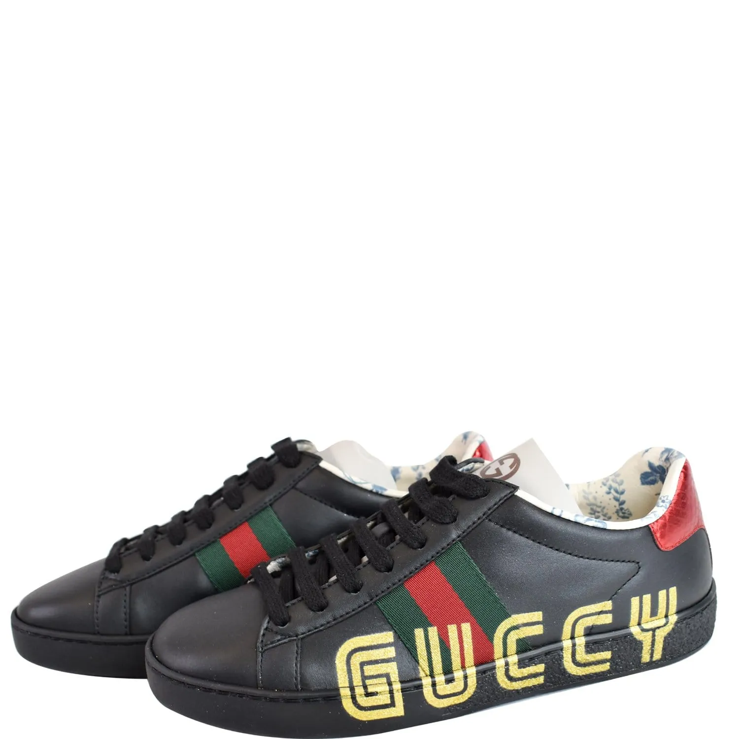 GUCCI Web Ace Guccy Leather Sneakers Black 525268 US 7 clean design
