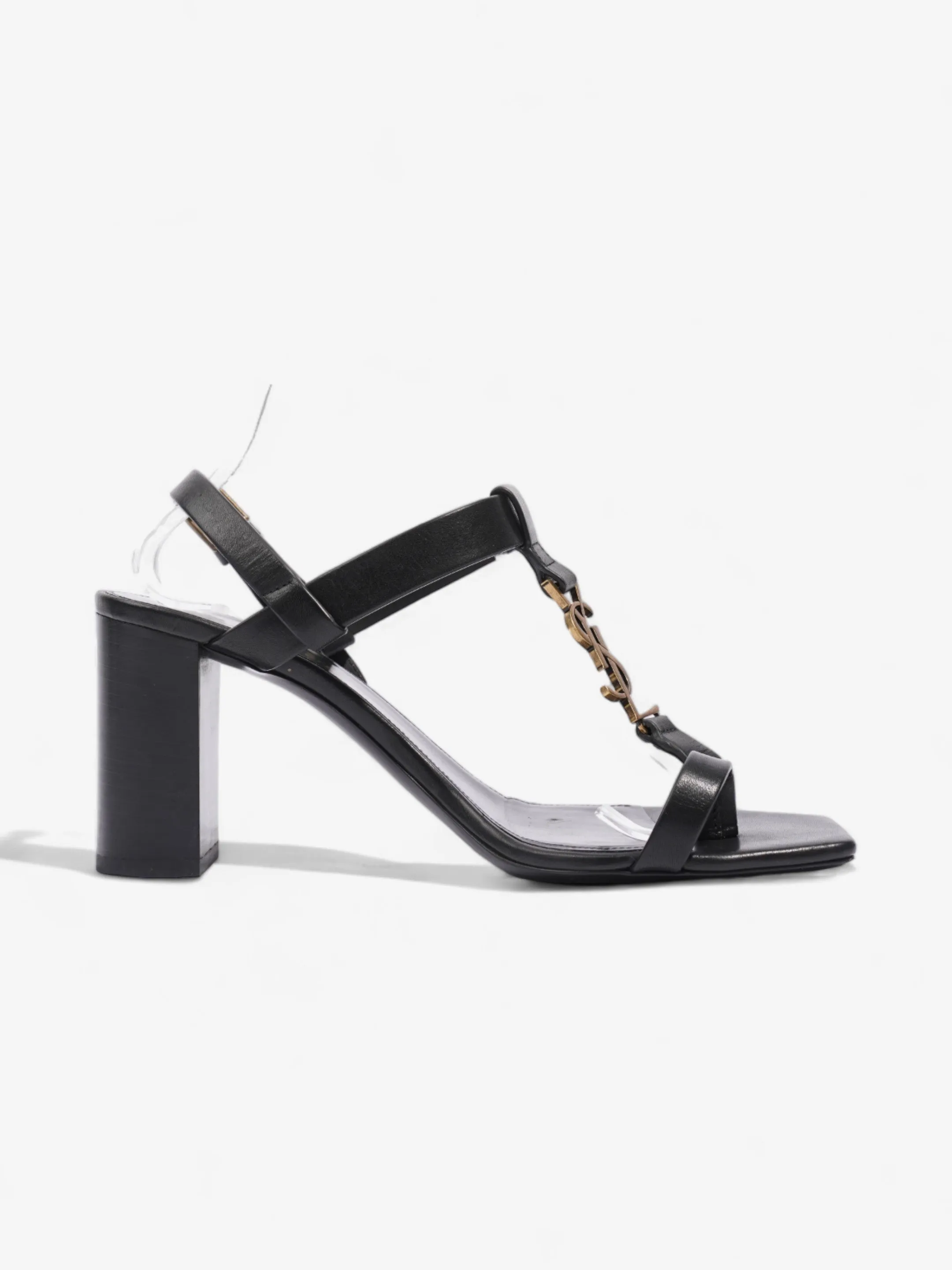 Gum outsole Saint Laurent Cassandre Heeled Sandals 75mm Black / Gold Leather EU 39 UK 6