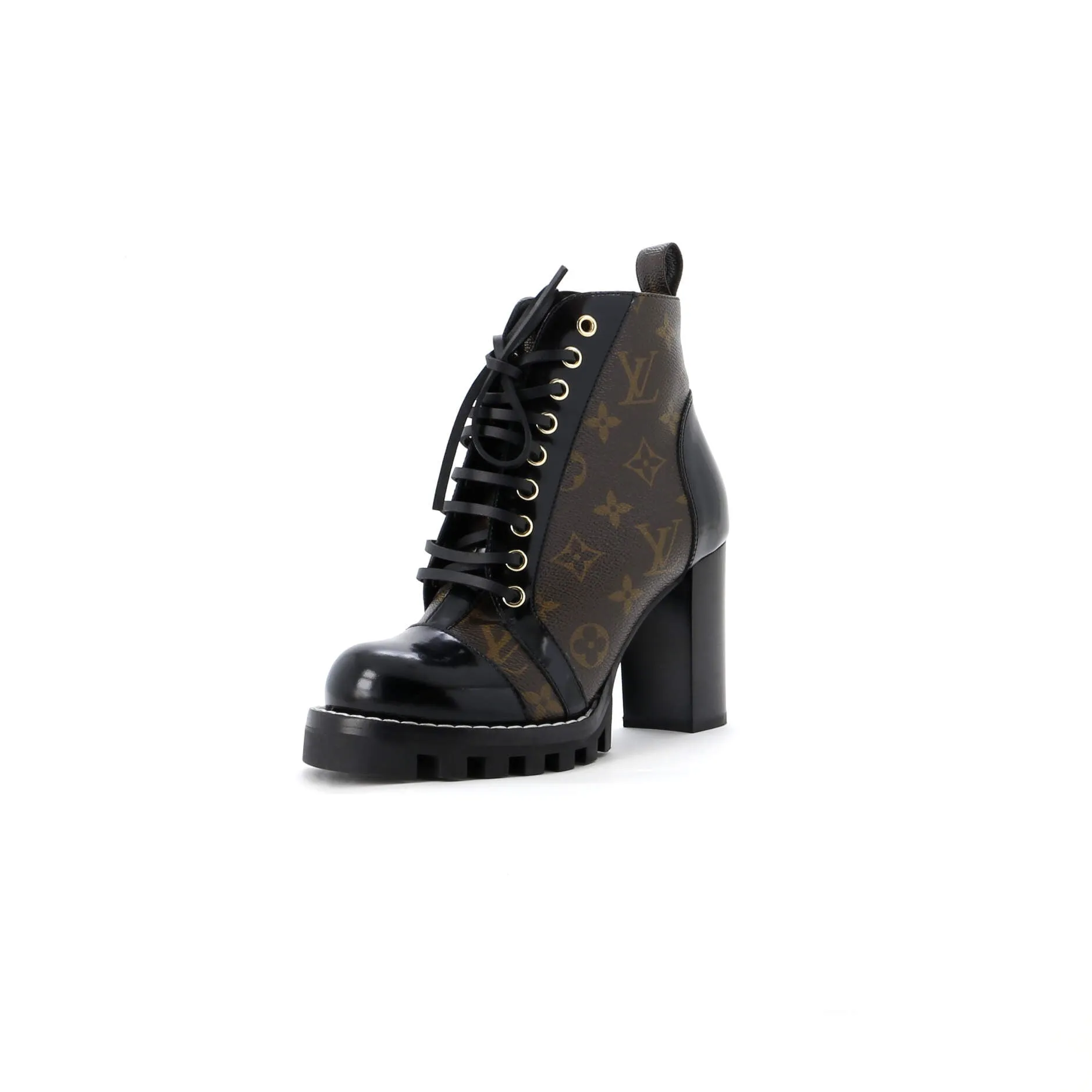 Heavy Cushion Louis Vuitton Women's Star Trail Ankle Boots Monogram Canvas with Patent