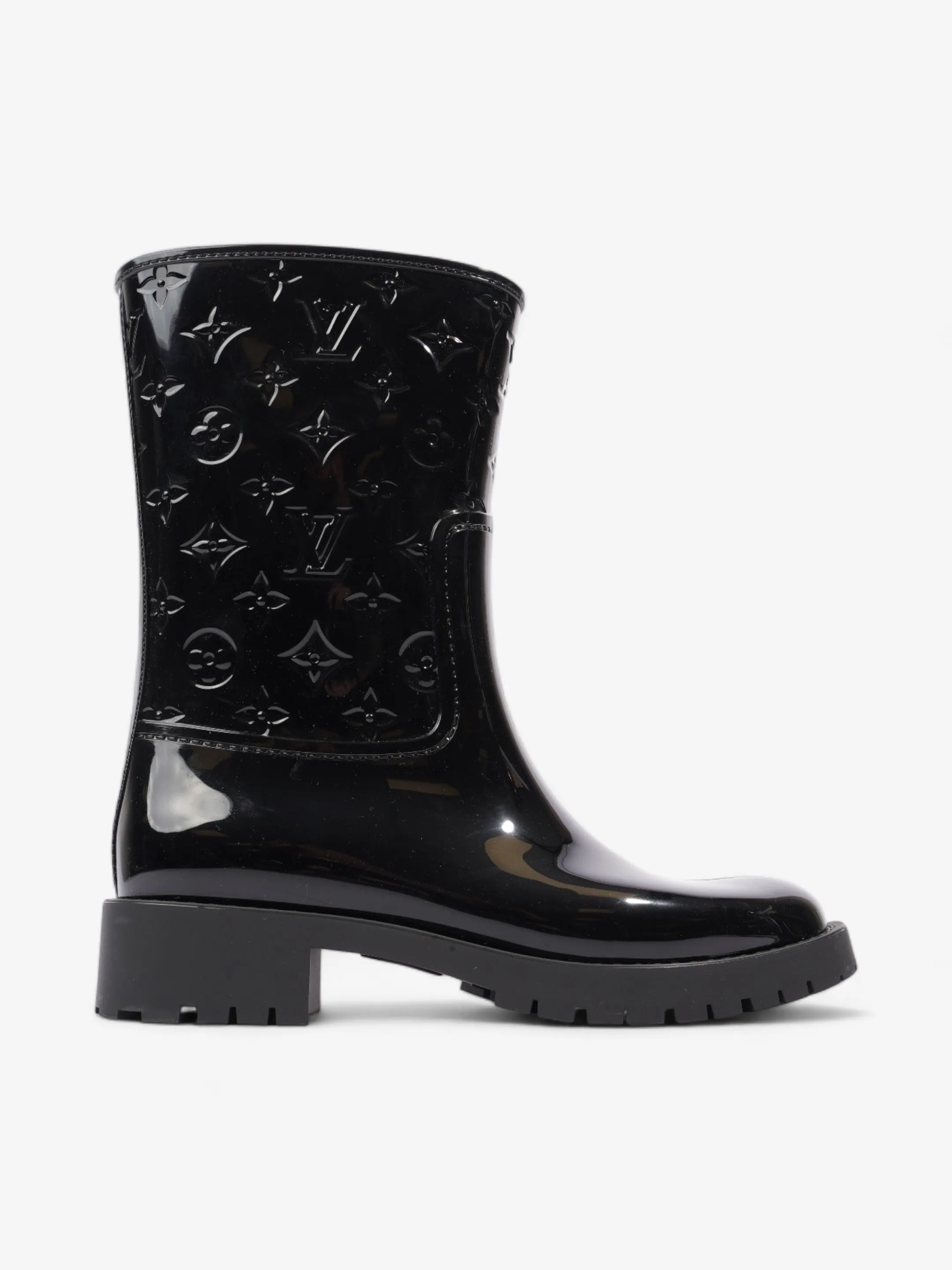 Heavy Protection Build Louis Vuitton Drops Wellington Boots Black Patent Leather EU 38 UK 5