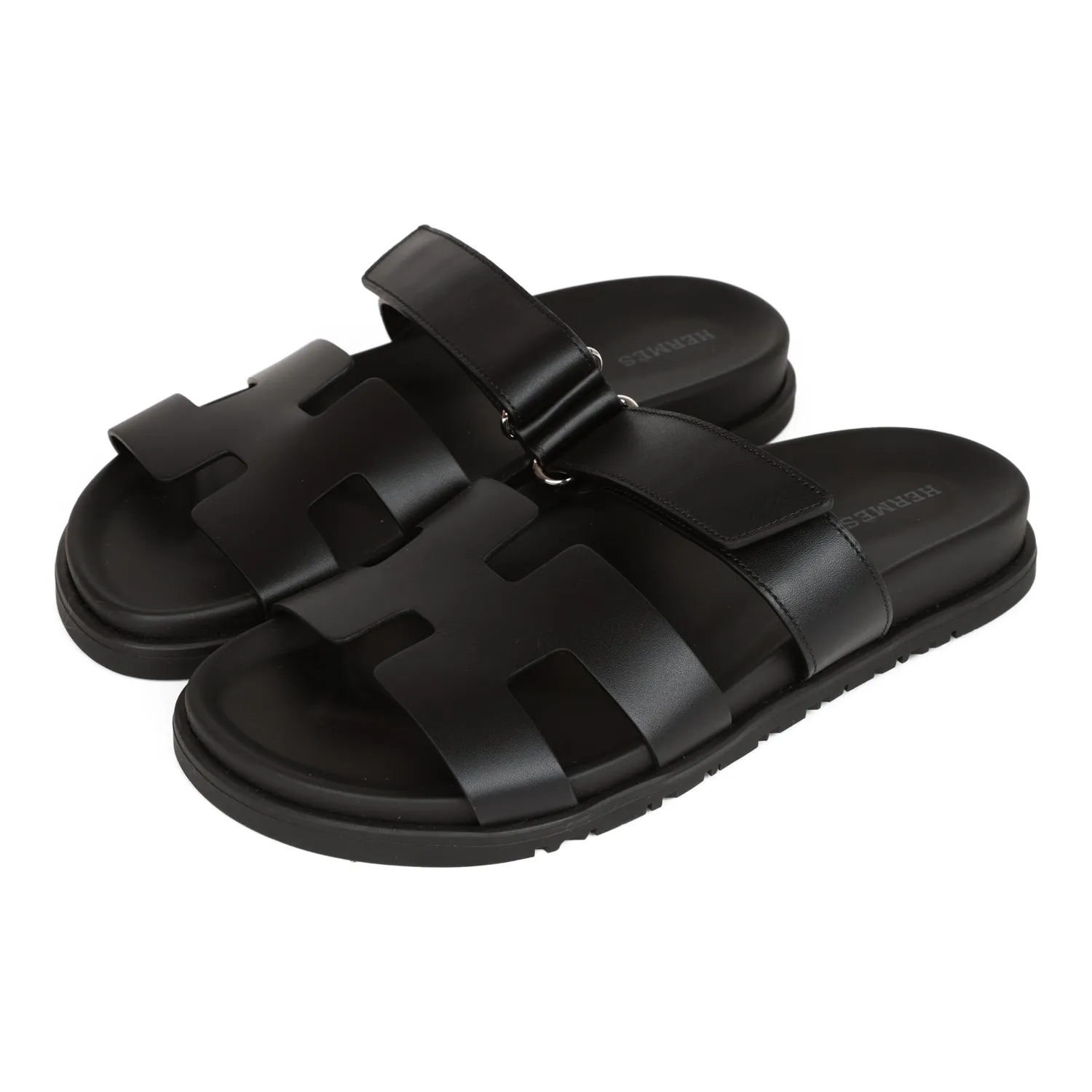 Hermes Chypre Sandals Black Calfskin 38 Eco-Smart
