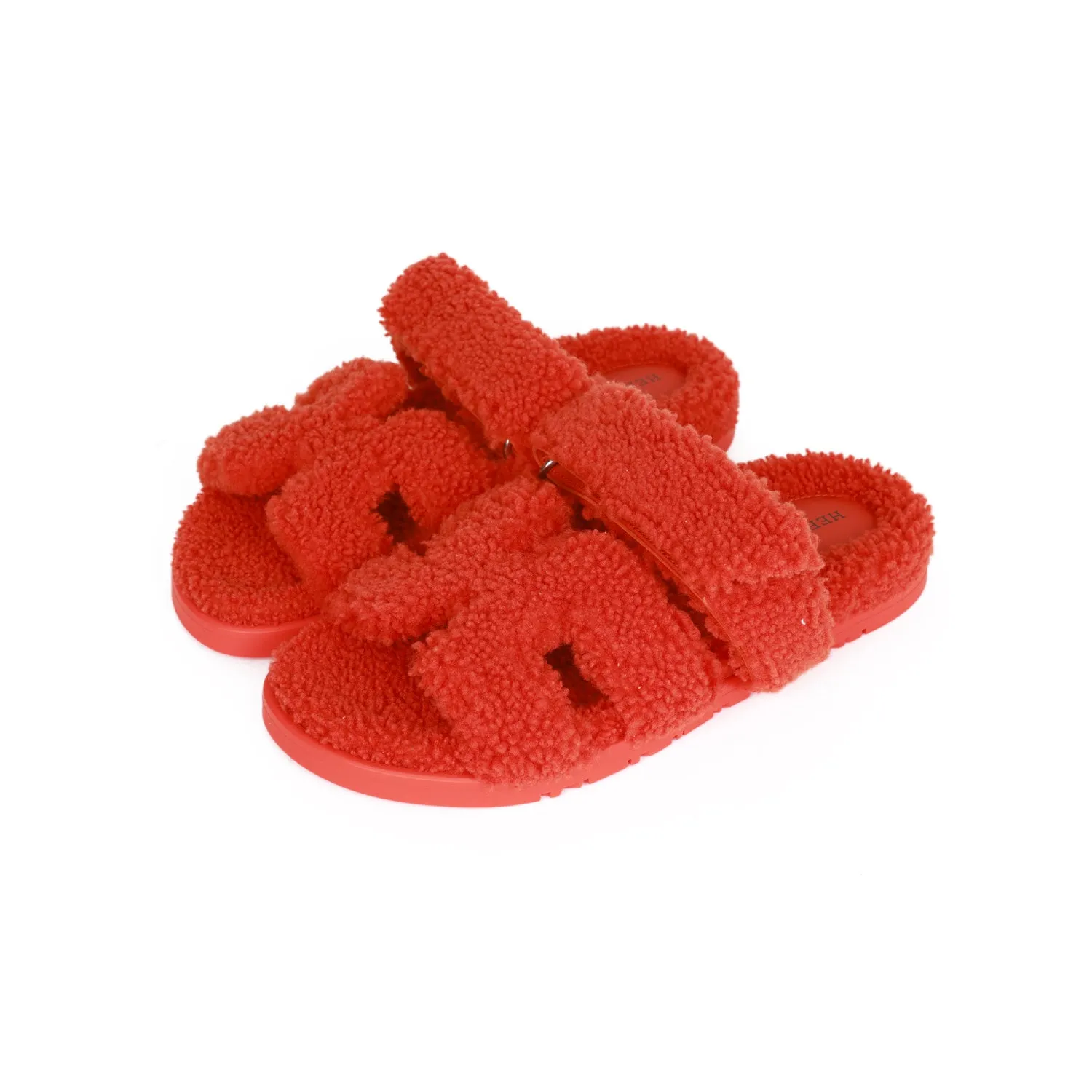 Hermes Chypre Techno Sandals Orange Woolskin 37.5 Slip Resistant