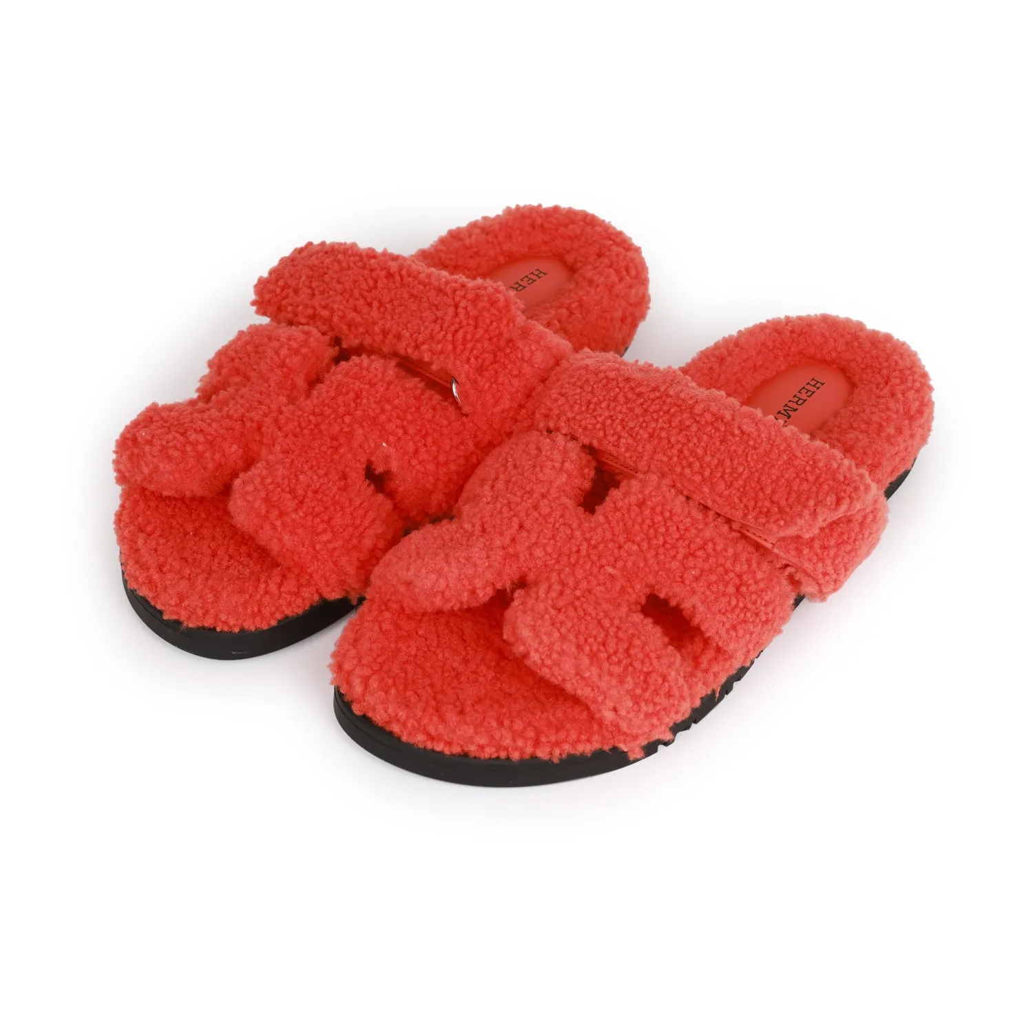 Hermes Chypre Techno Sandals Orange Woolskin 38 Stable base