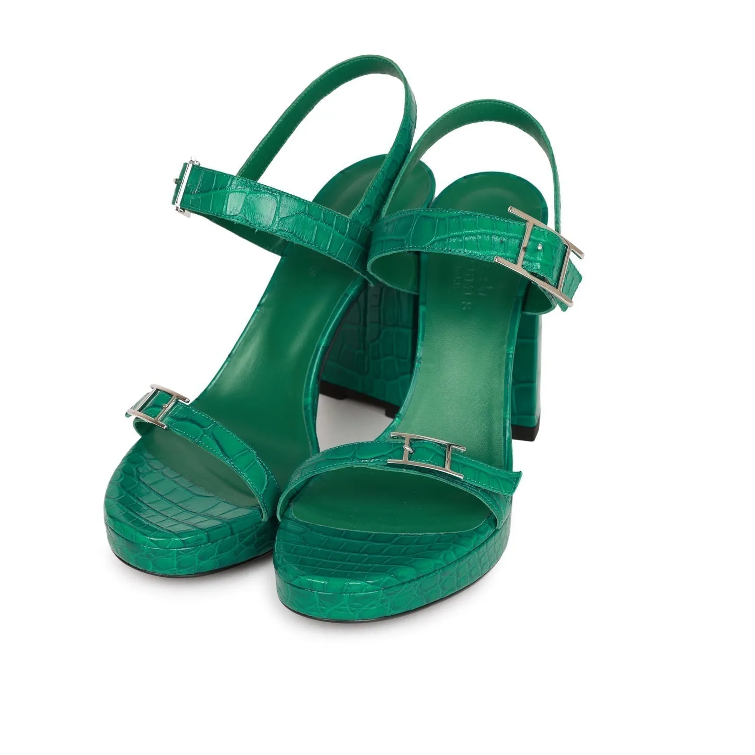 Hermes High Heels Emerald Matte Alligator 38 Adjustable Straps