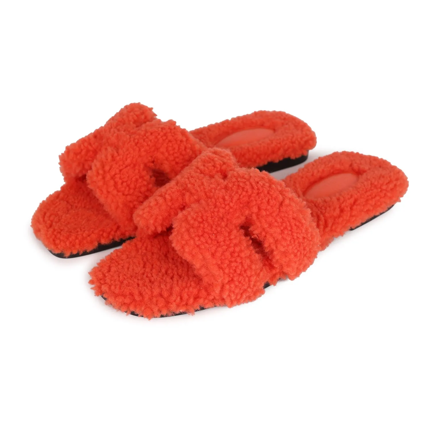 Hermes Oran Sandal Orange Shearling 37 Outdoor Adventure
