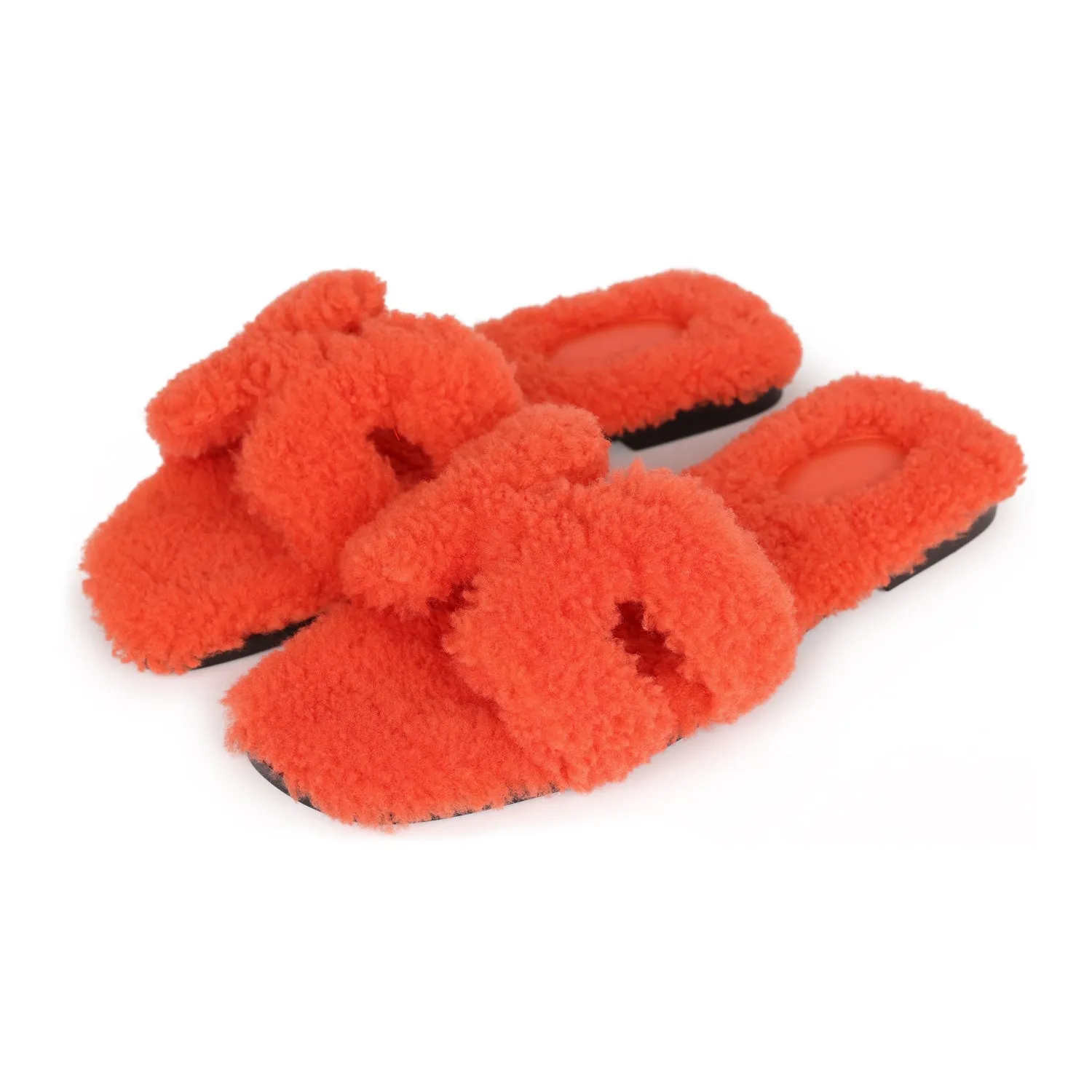 Hermes Oran Sandal Orange Shearling 38 Flawless Sandals