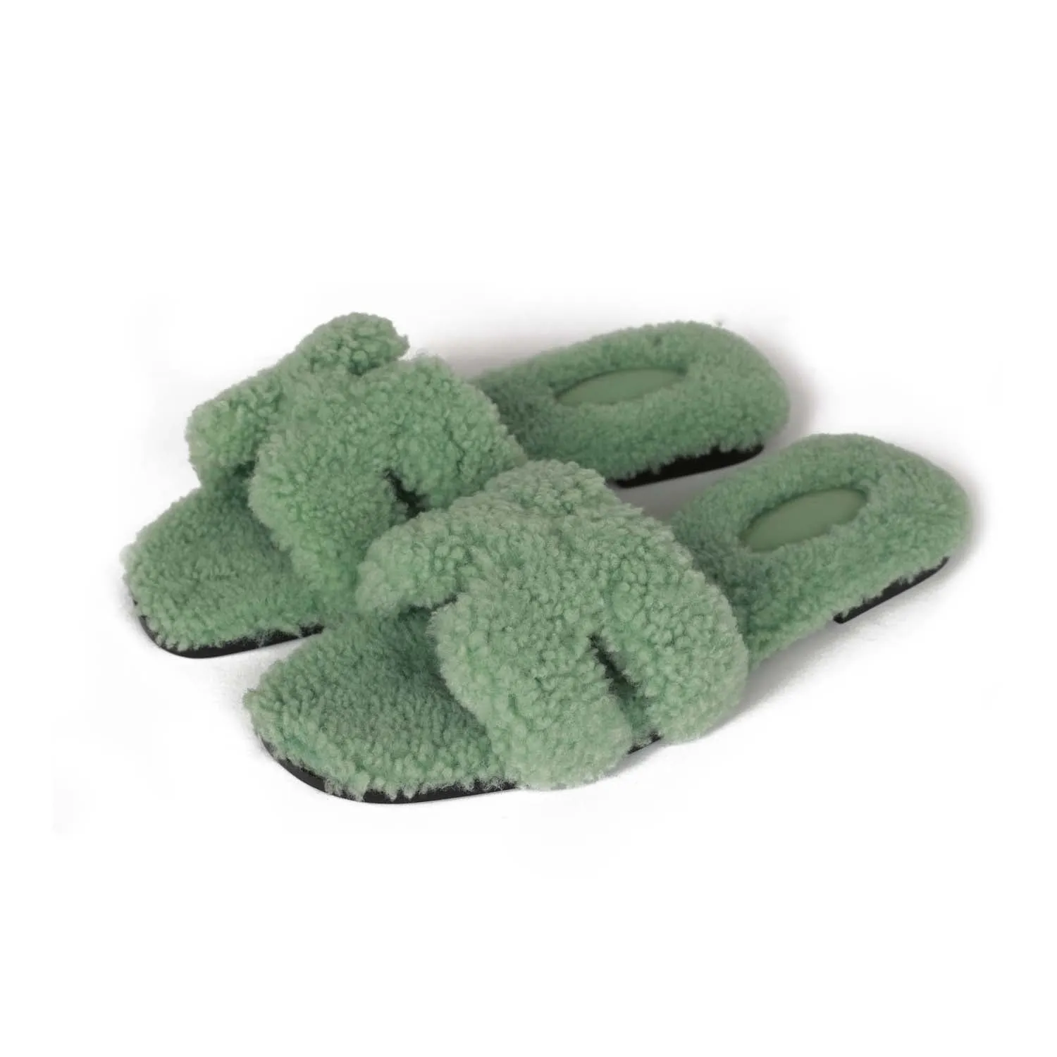 Hermes Oran Sandal Vert D'eau Shearling 38.5 Durable Build