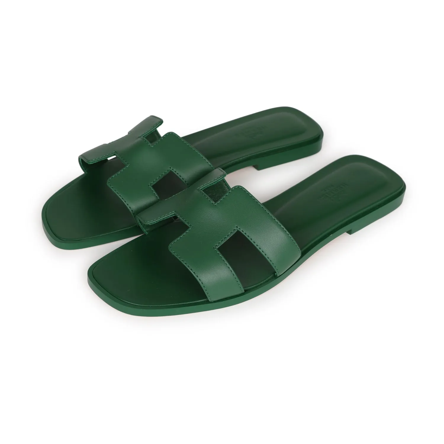 Hermes Oran Sandal Vert Electrique Calfskin 38 EU Catwalk Ready