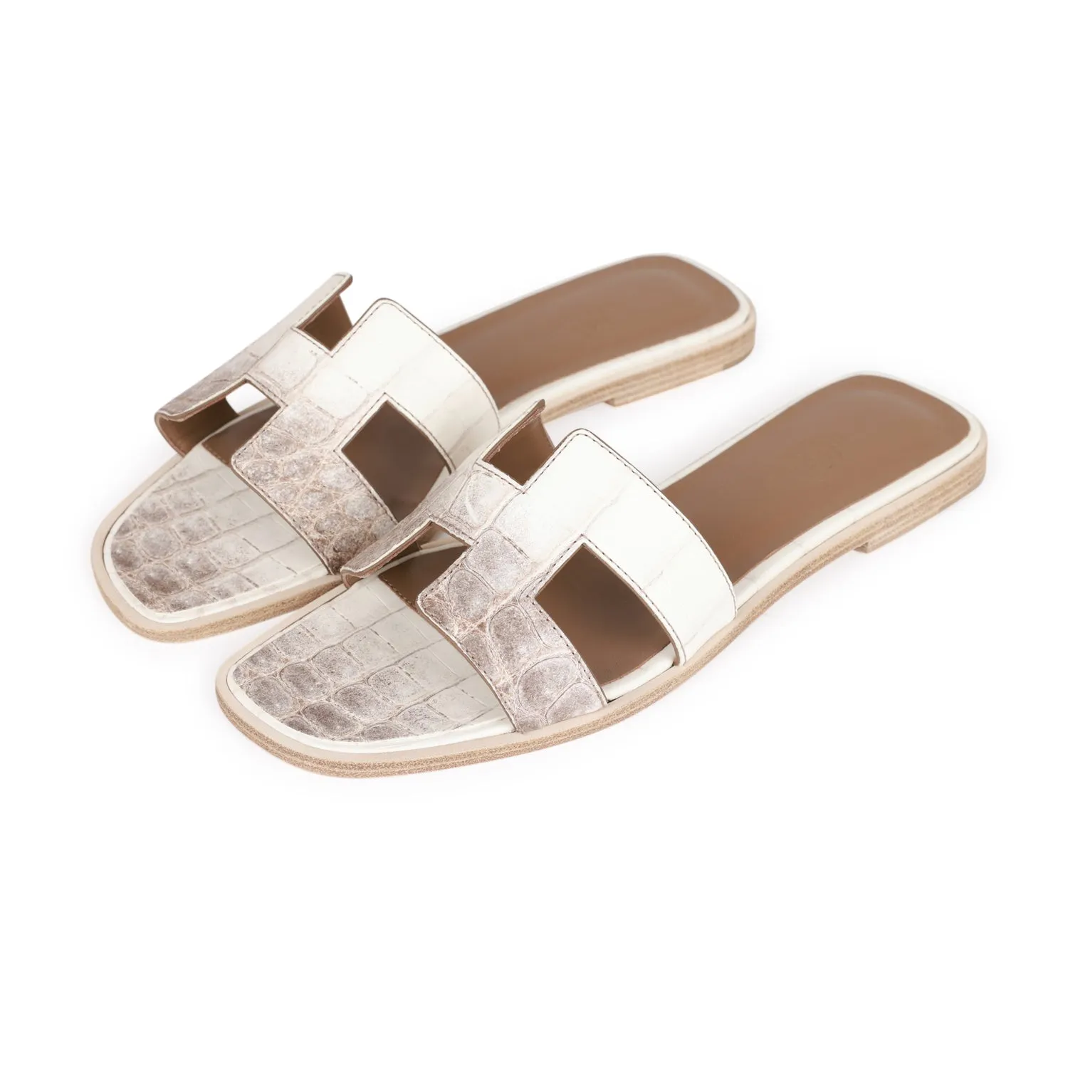 Hermes Oran Sandals Himalaya Niloticus Crocodile 38.5 Breath Comfort