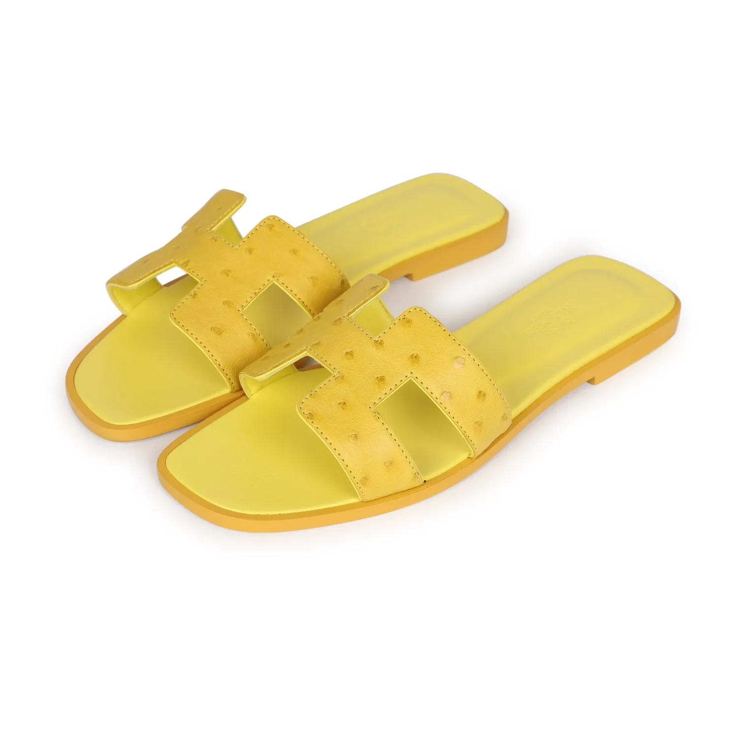 Hermes Oran Sandals Jaune Curcuma Ostrich 37 Airflow Boost