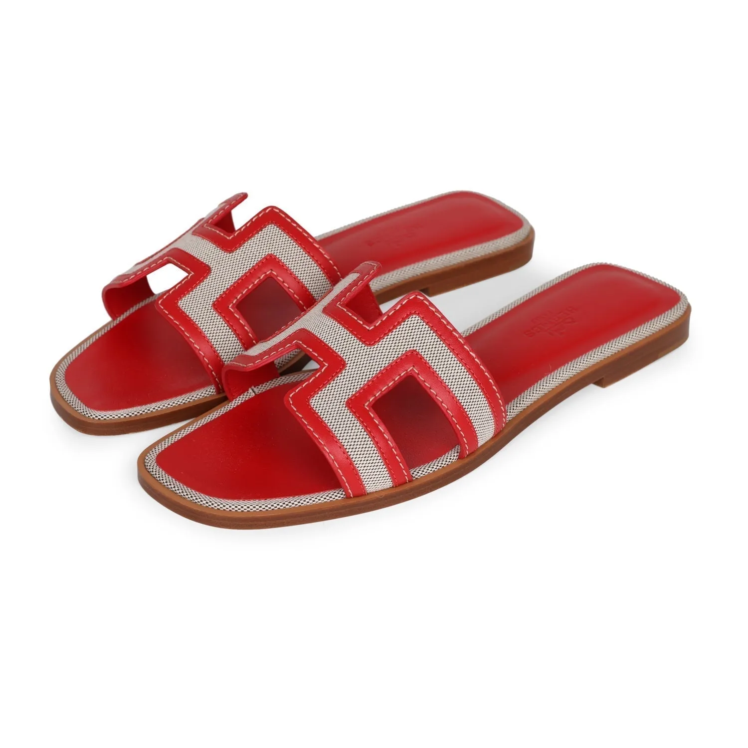 Hermes Oran Sandals Prunoir Rouge Canvas 38.5 Fashion Meets Function