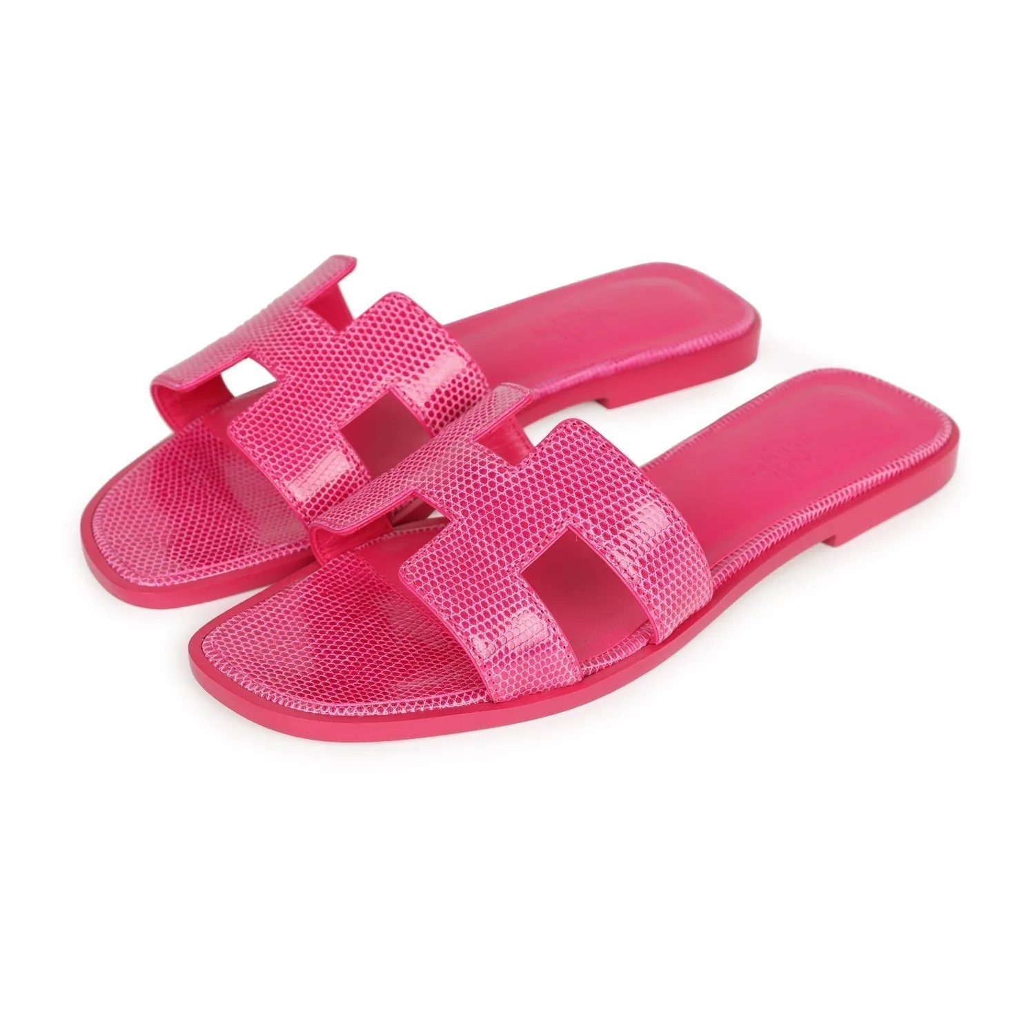 Hermes Oran Sandals Rose Flash Lizard 37 Barefoot feel